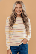 Stripe Crew Neck Long Sleeve Knit Sweater - Rooted & Reckless Co.