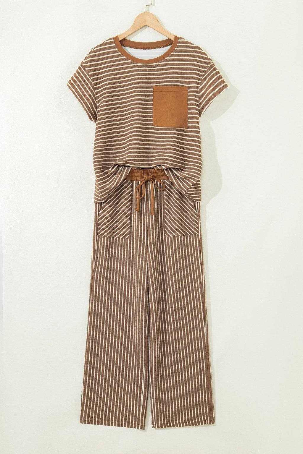 Stripe Crew Neck Tee and Drawstring Pants Set - Rooted & Reckless Co.