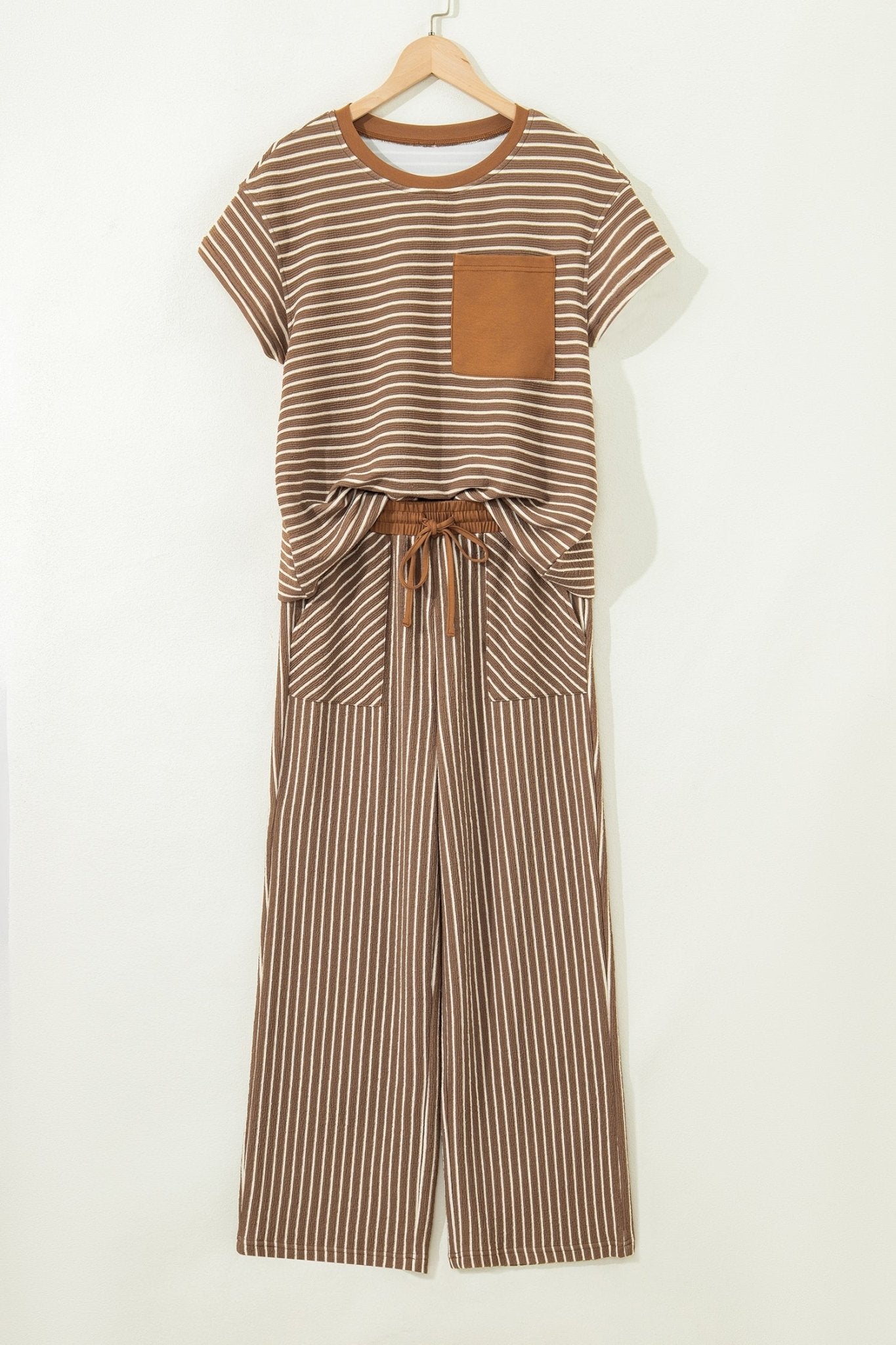 Stripe Crew Neck Tee and Drawstring Pants Set - Rooted & Reckless Co.