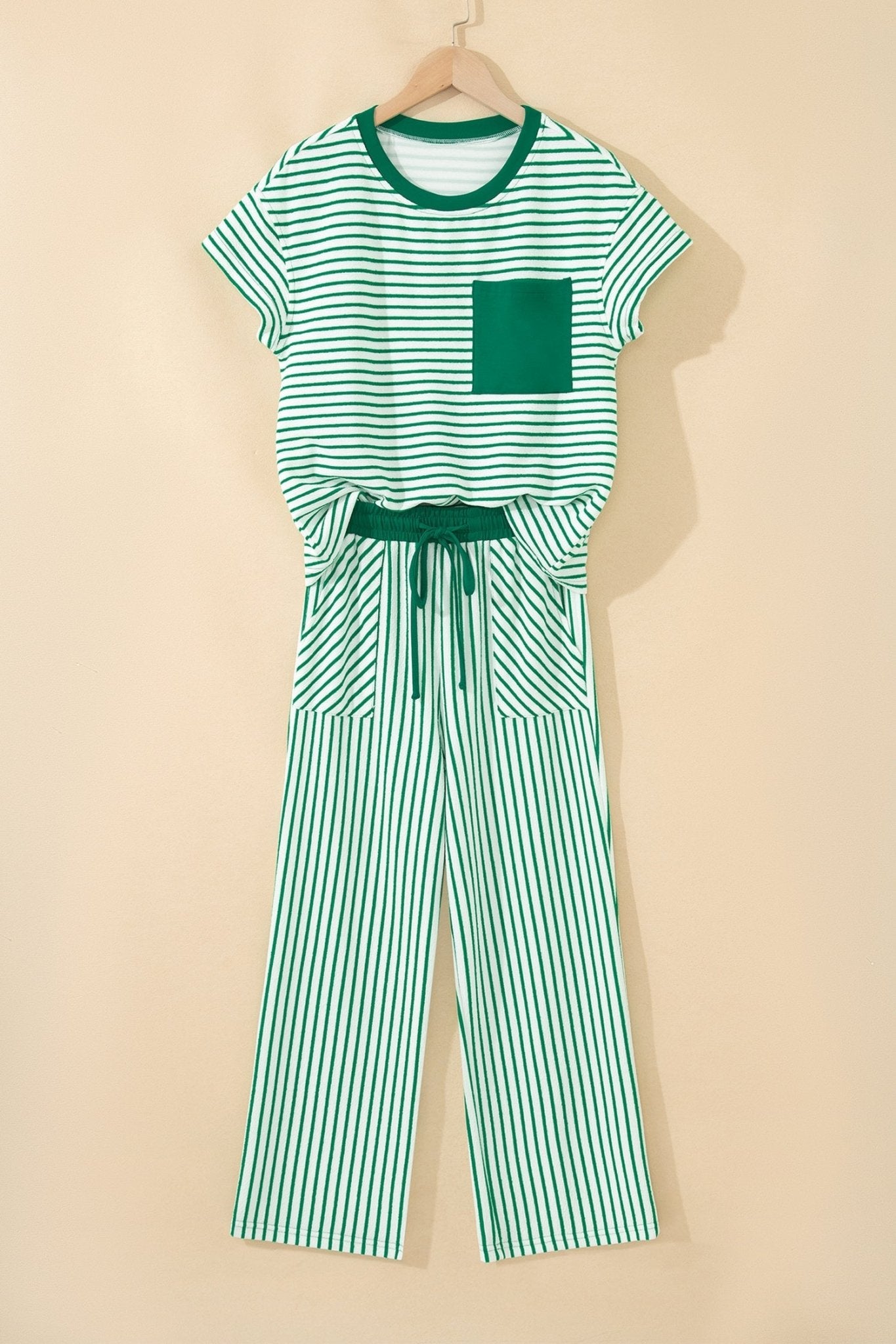 Stripe Crew Neck Tee & Drawstring Pants Set - Rooted & Reckless Co.