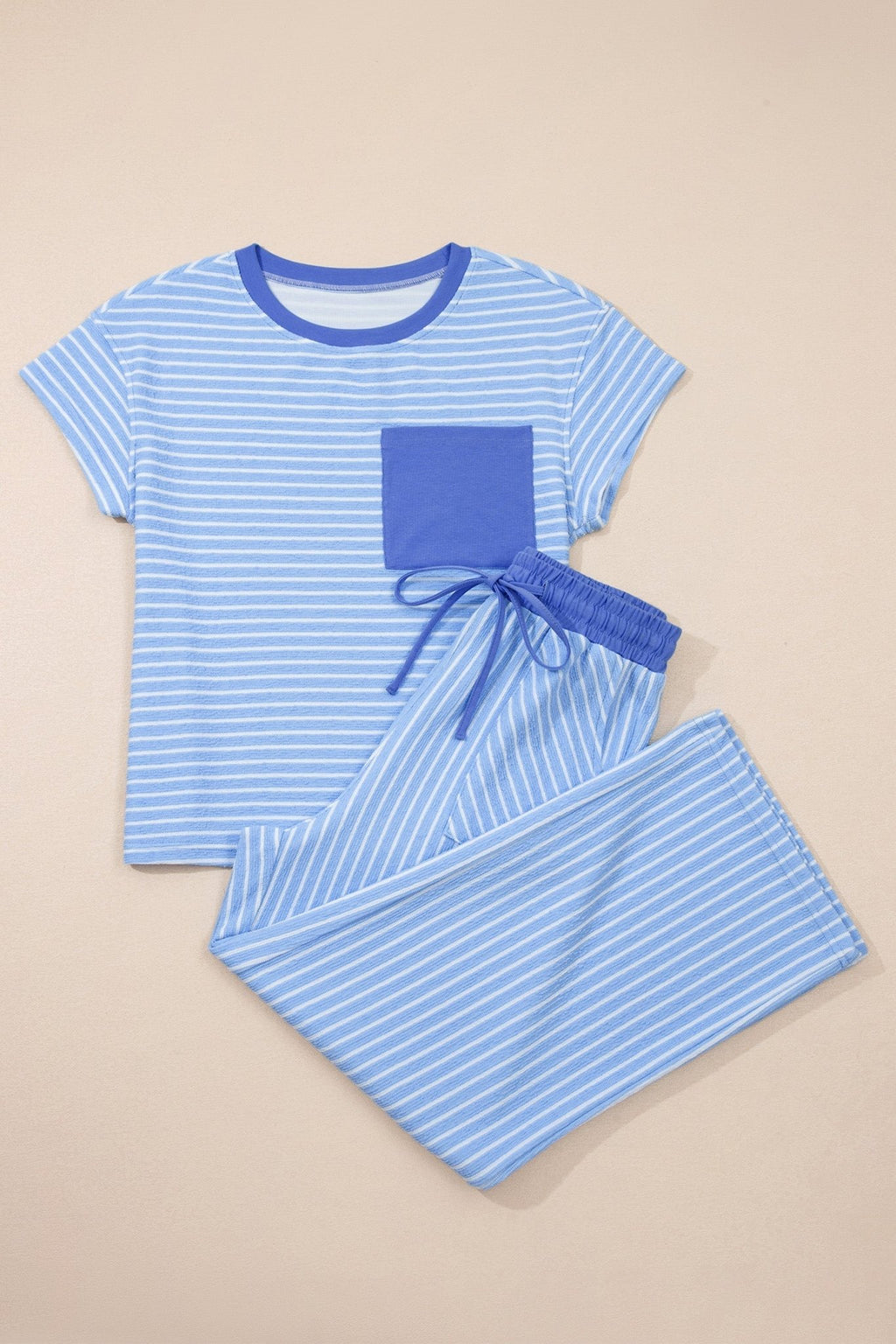 Stripe Crew Neck Tee & Drawstring Pants Set - Rooted & Reckless Co.