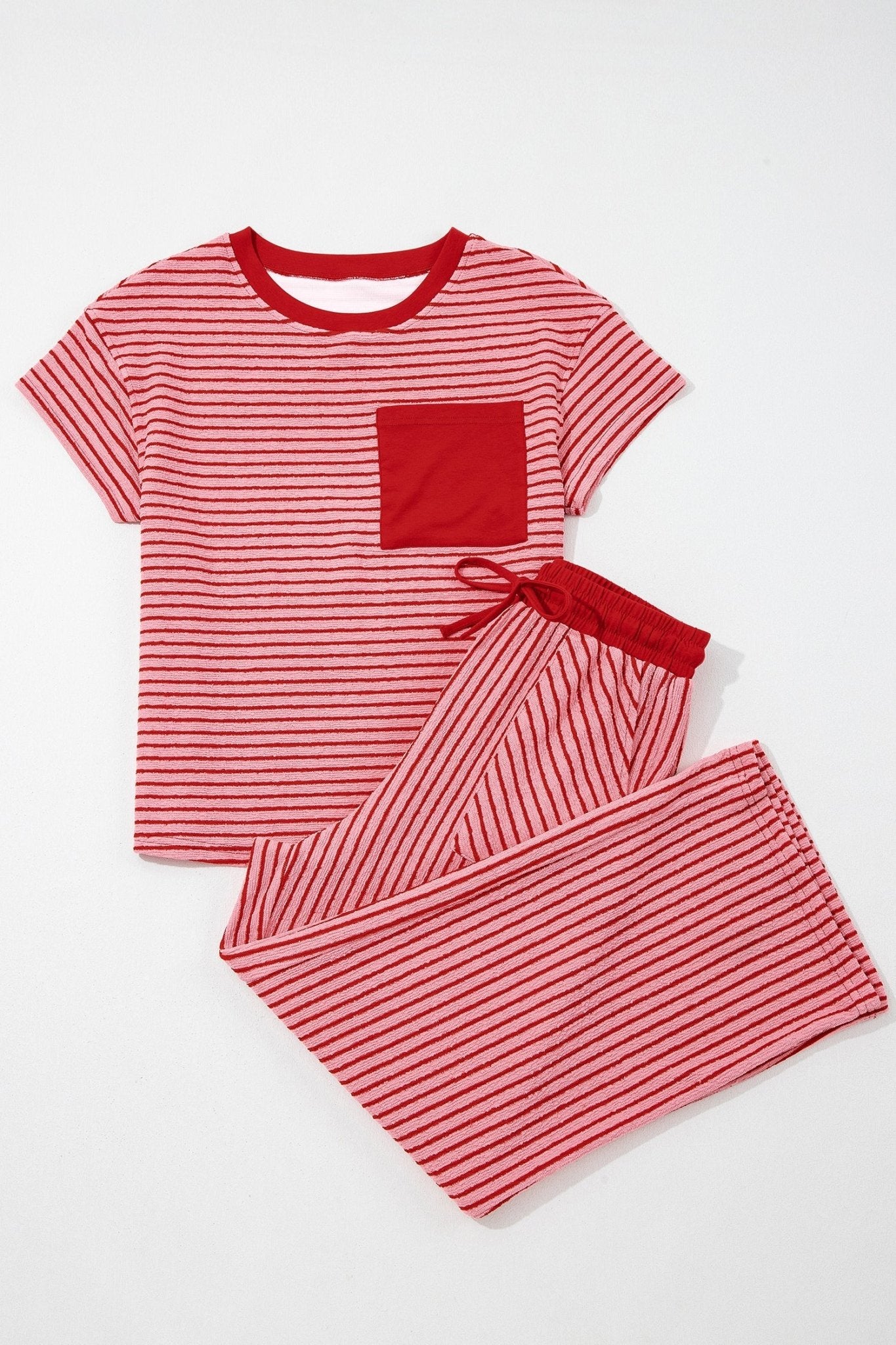 Stripe Crew Neck Tee & Drawstring Pants Set - Rooted & Reckless Co.