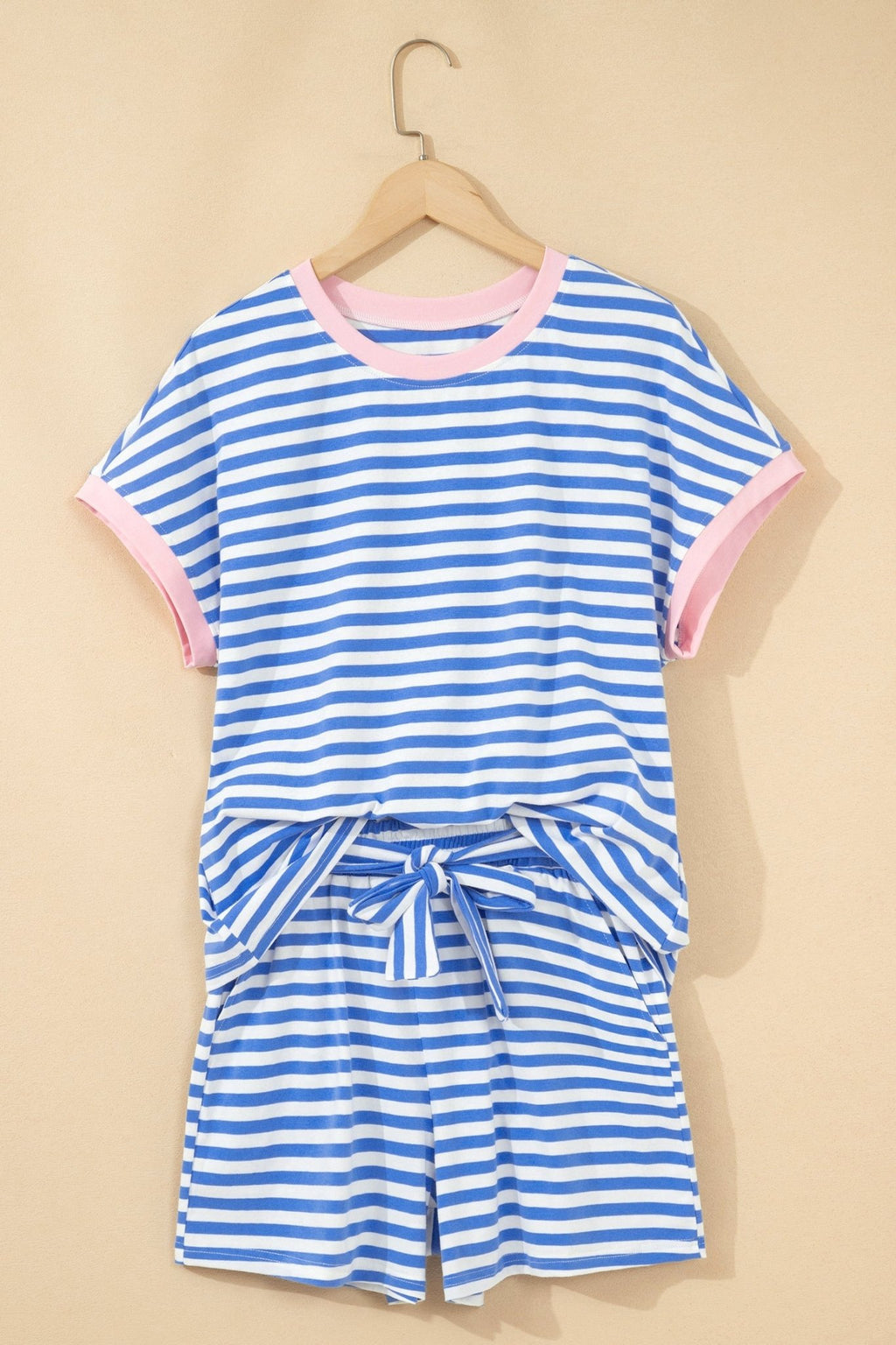 Stripe Crewneck Tee & Tie Waist Shorts Set - Rooted & Reckless Co.