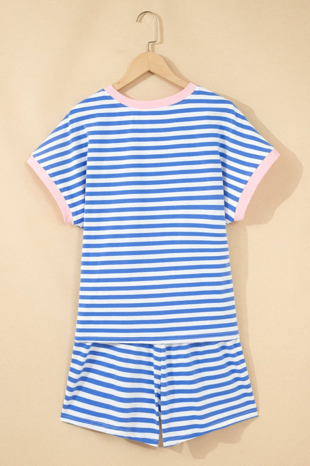Stripe Crewneck Tee & Tie Waist Shorts Set - Rooted & Reckless Co.