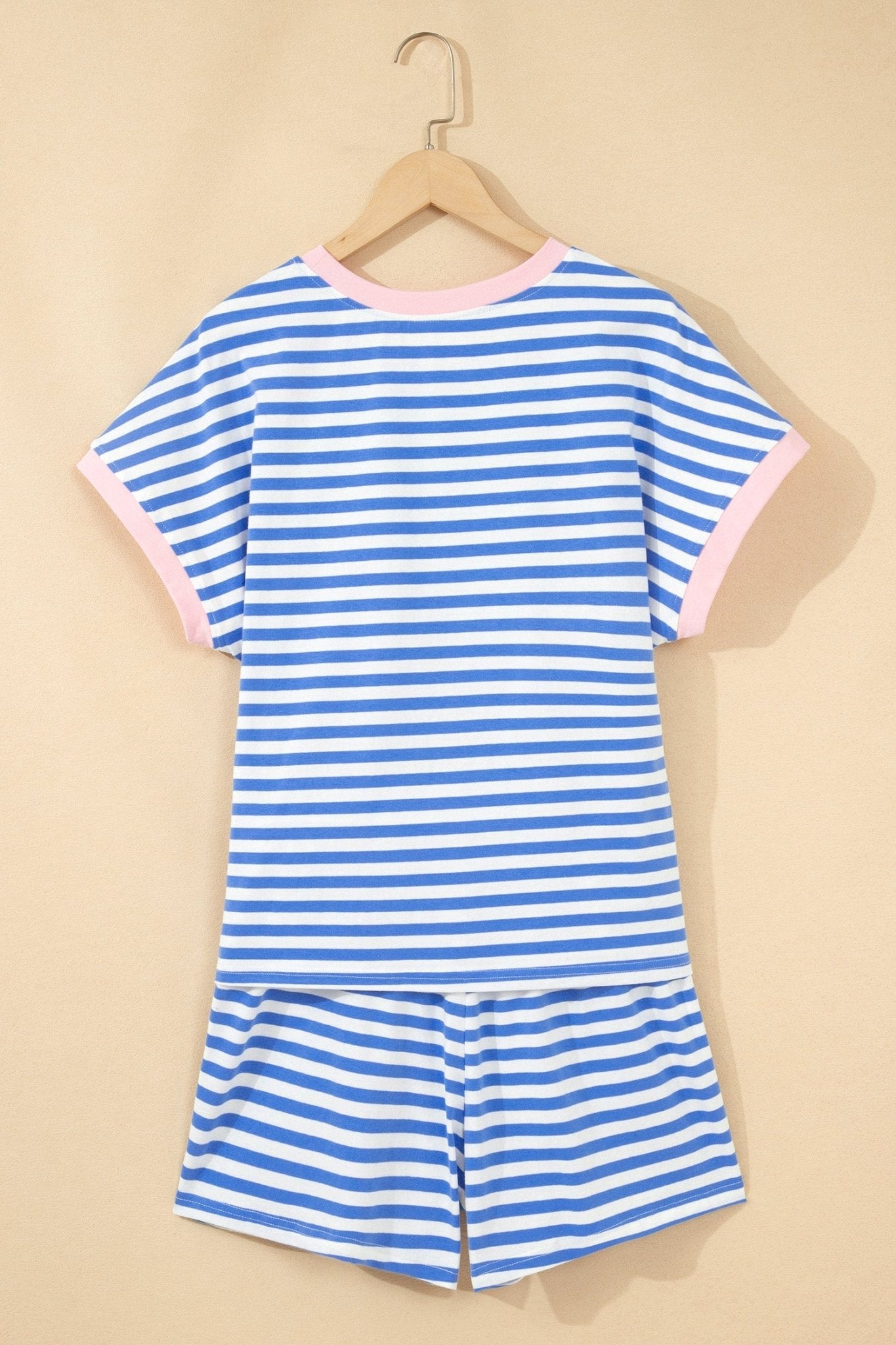 Stripe Crewneck Tee & Tie Waist Shorts Set - Rooted & Reckless Co.