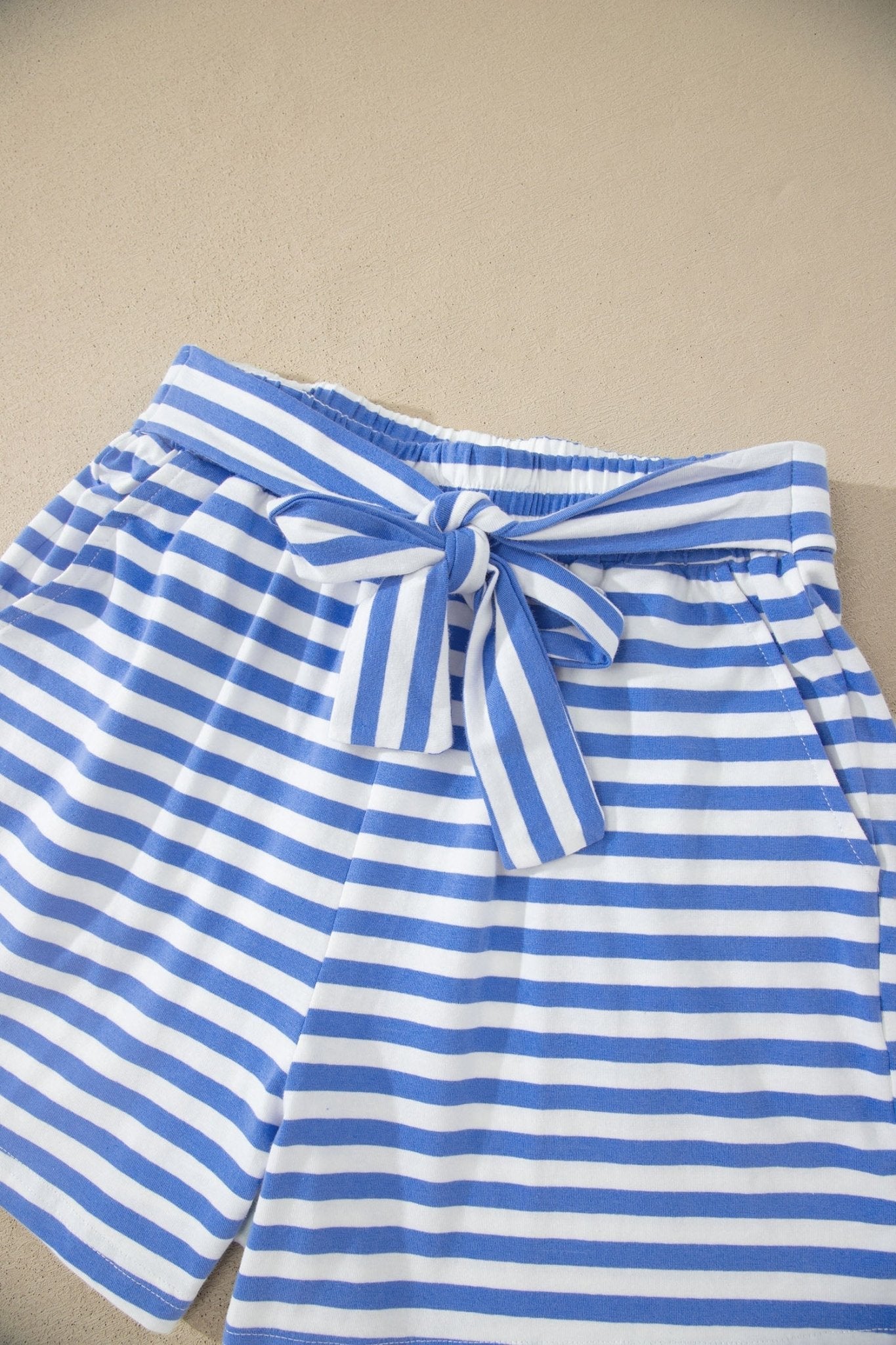 Stripe Crewneck Tee & Tie Waist Shorts Set - Rooted & Reckless Co.