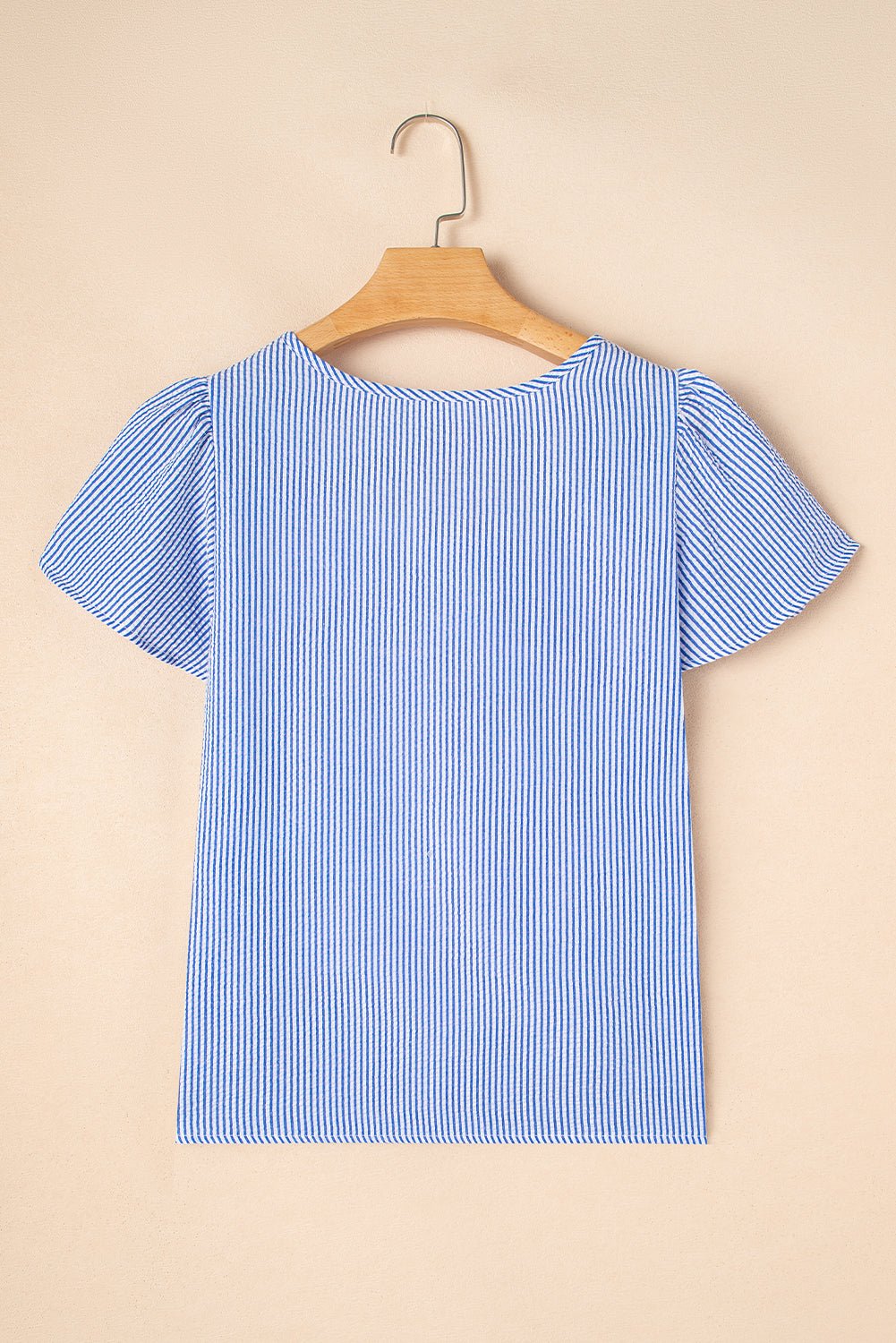 Stripe Crochet Square Neck Textured Ruffle Sleeve Blouse - Rooted & Reckless Co.
