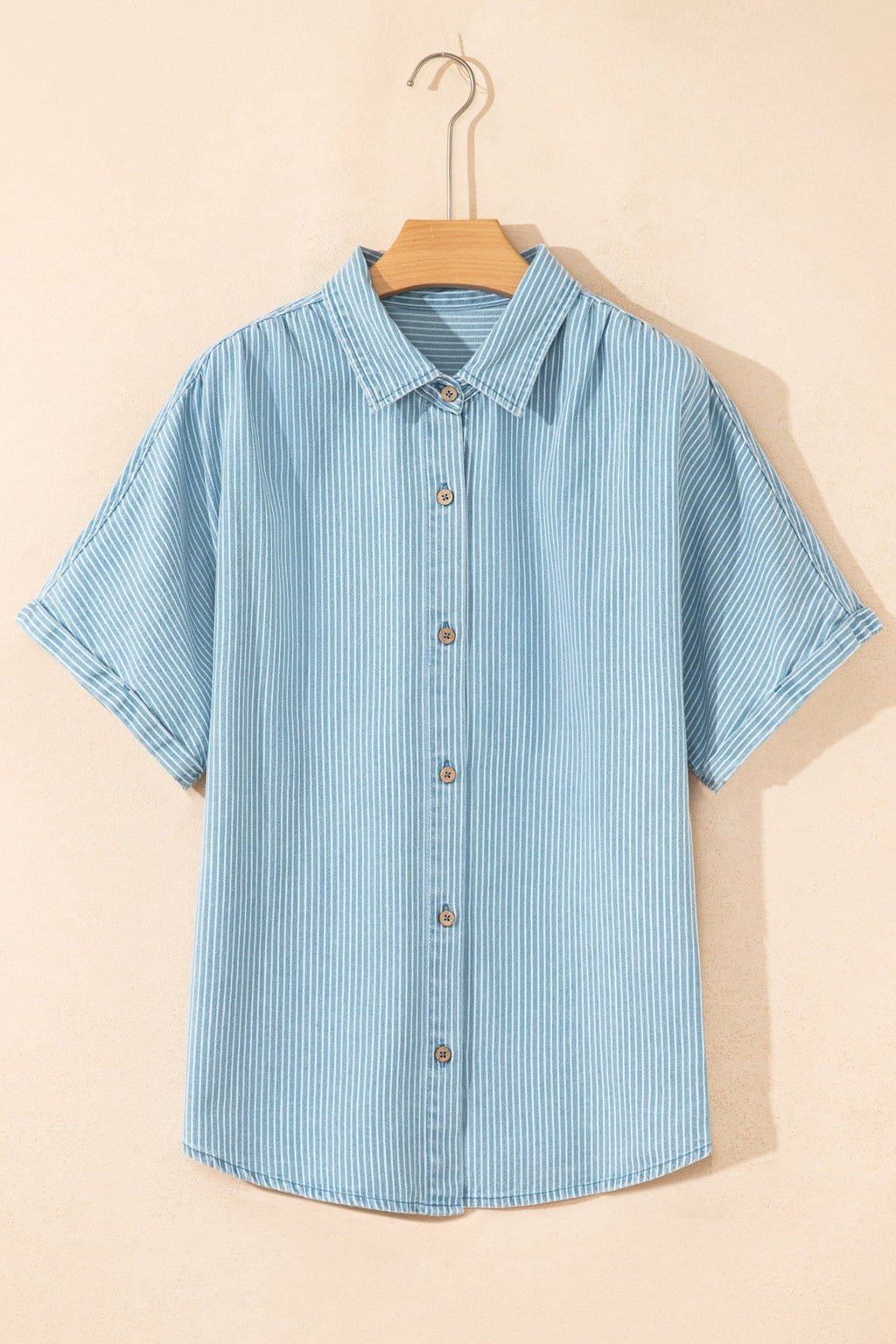 Stripe Cuffed Short Sleeve Button Up Shirt - Rooted & Reckless Co.