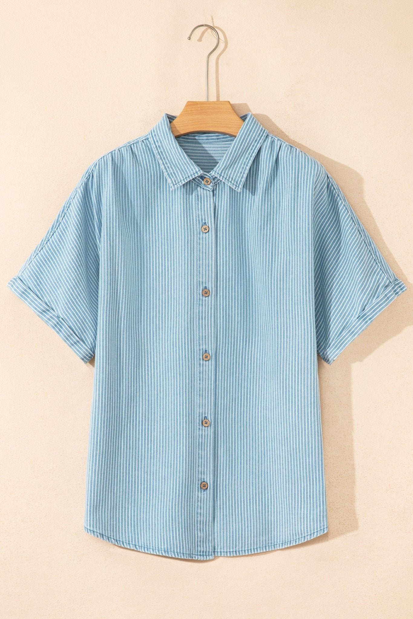 Stripe Cuffed Short Sleeve Button Up Shirt - Rooted & Reckless Co.