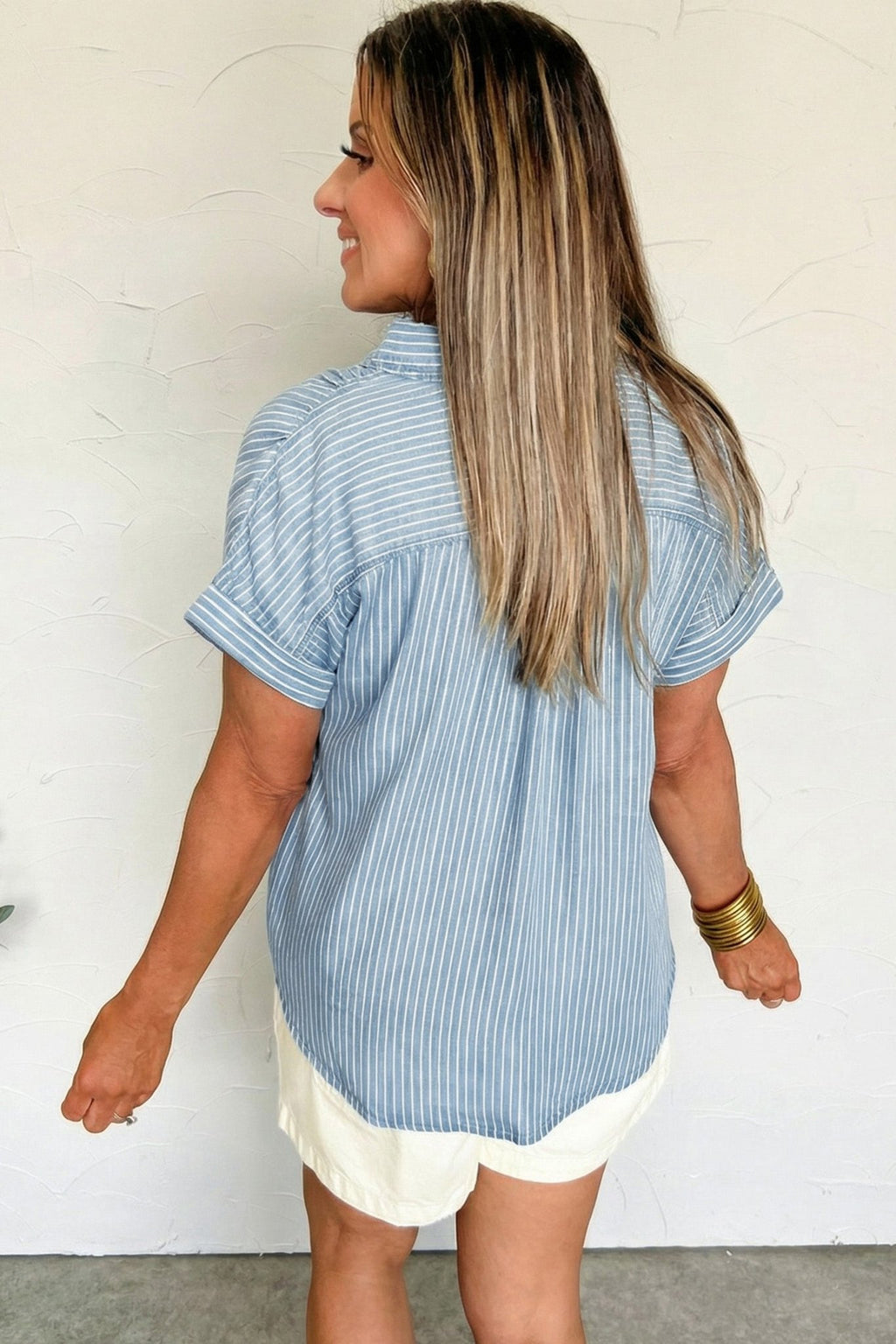 Stripe Cuffed Short Sleeve Button Up Shirt - Rooted & Reckless Co.