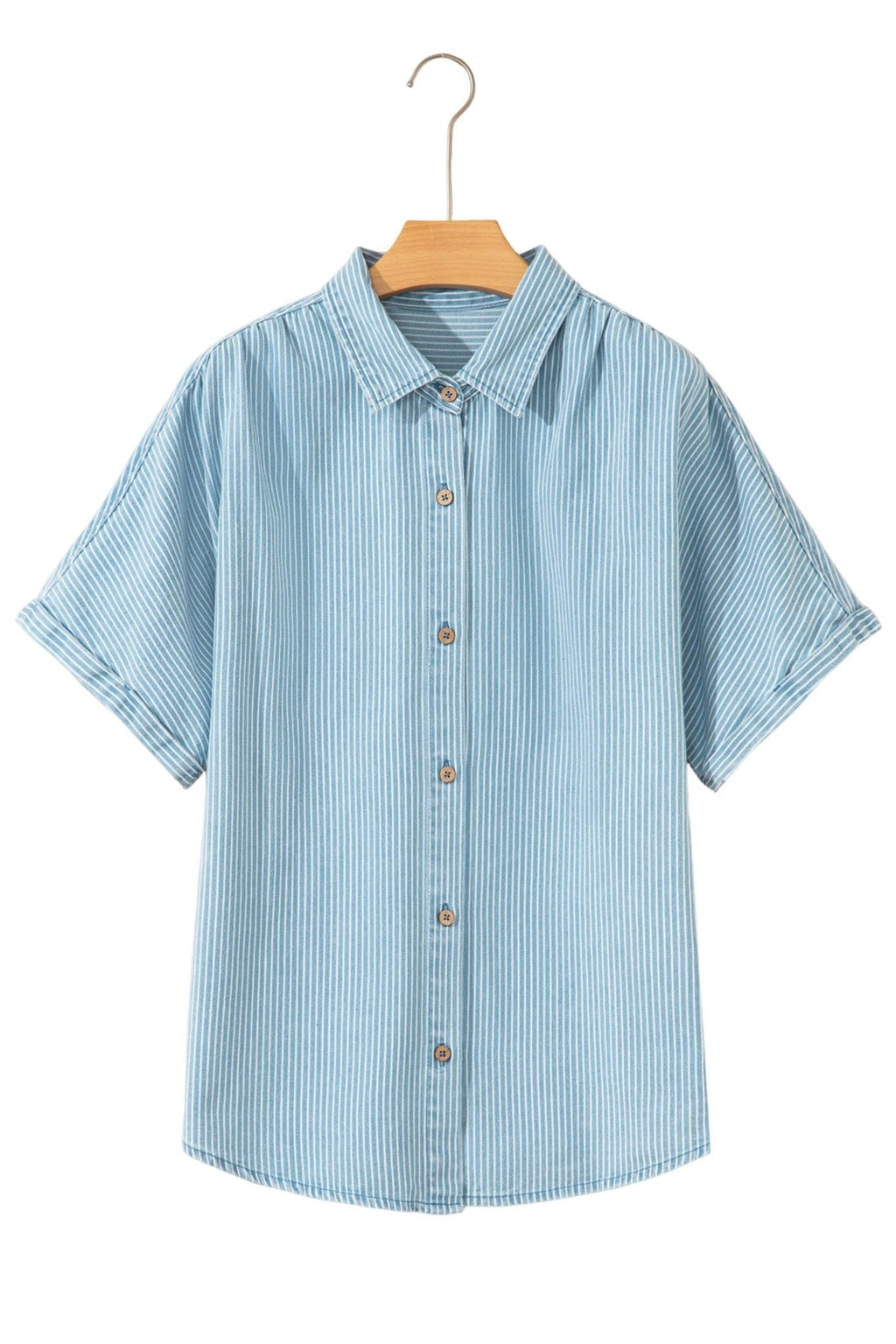 Stripe Cuffed Short Sleeve Button Up Shirt - Rooted & Reckless Co.