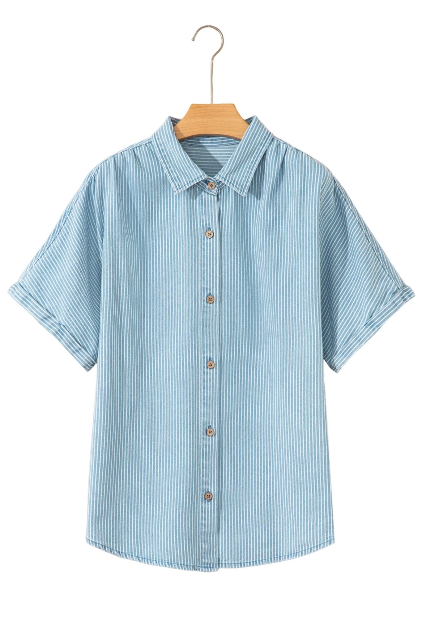 Stripe Cuffed Short Sleeve Button Up Shirt - Rooted & Reckless Co.