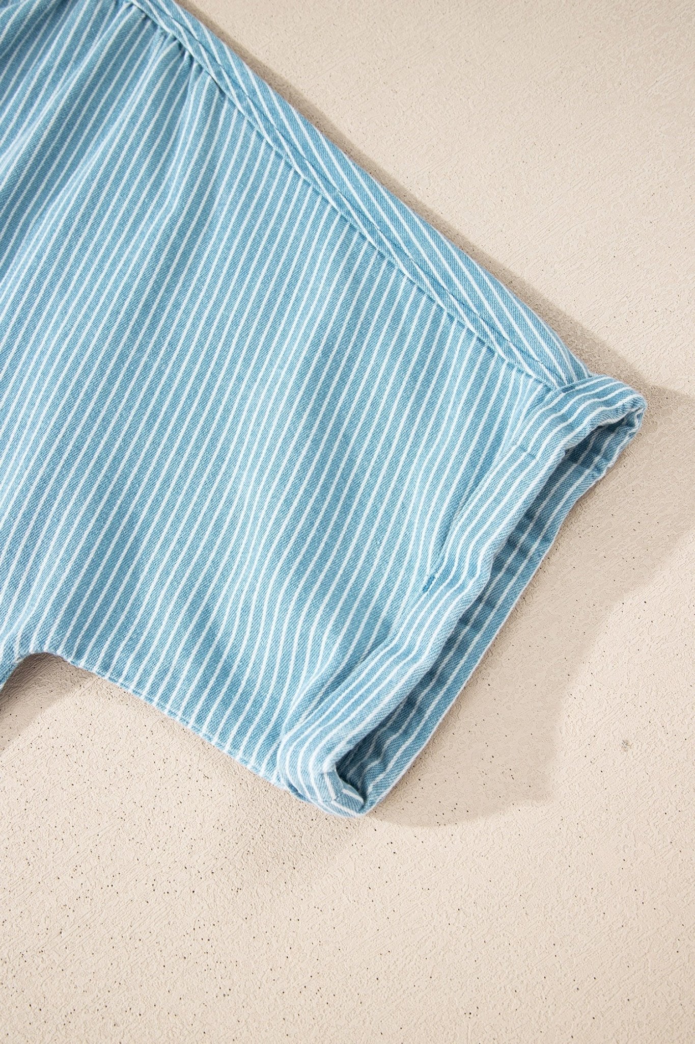 Stripe Cuffed Short Sleeve Button Up Shirt - Rooted & Reckless Co.