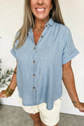 Stripe Cuffed Short Sleeve Button Up Shirt - Rooted & Reckless Co.