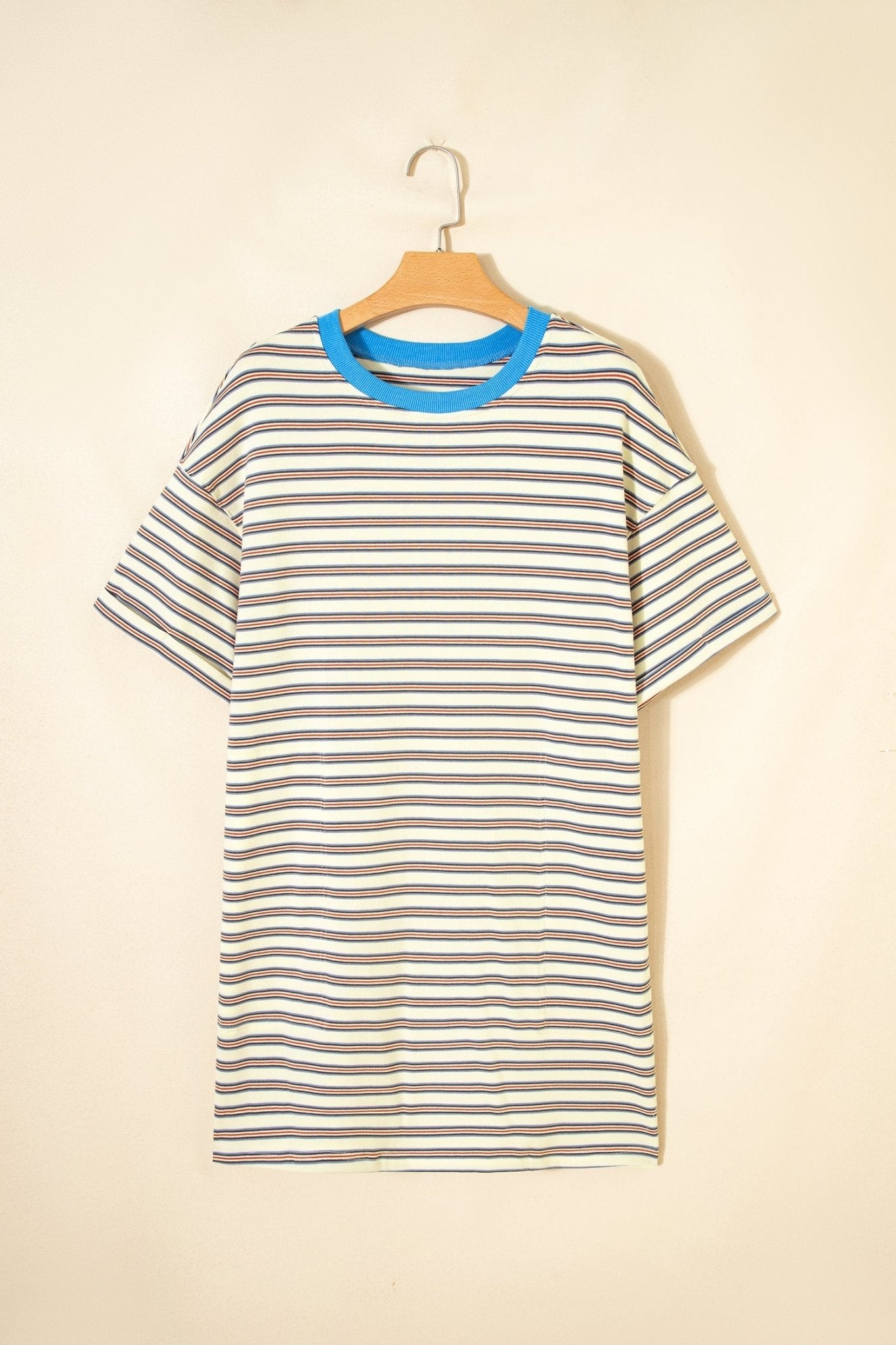 Stripe Cuffed Short Sleeve Mini T-Shirt Dress - Rooted & Reckless Co.