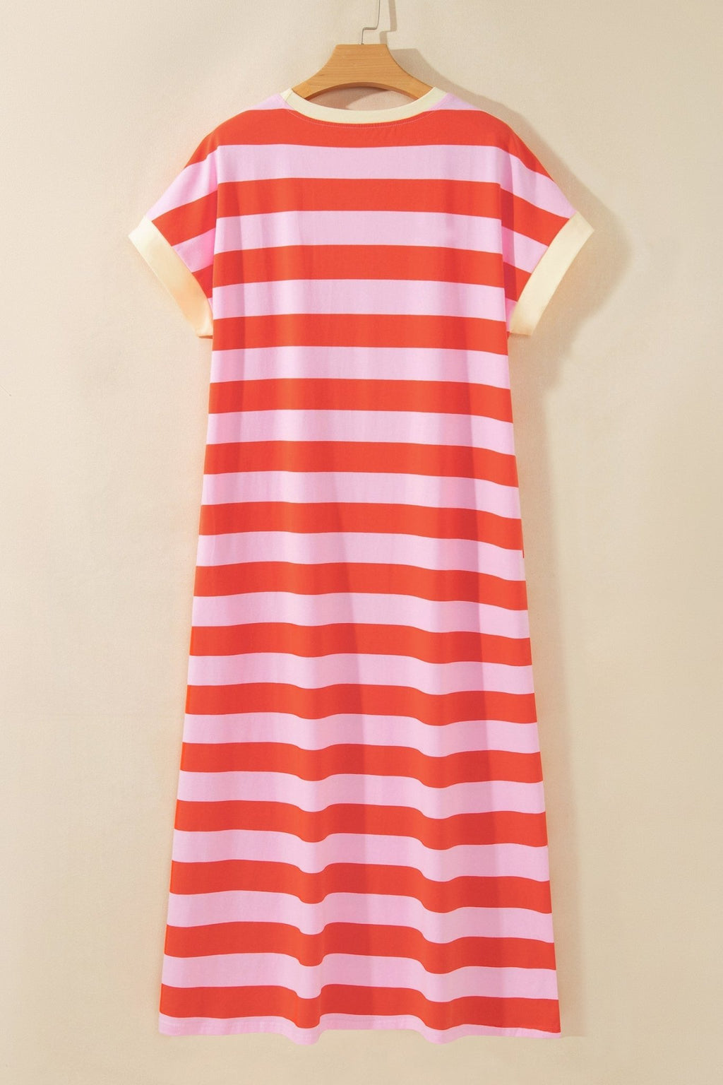 Stripe Cuffed Short Sleeve T-Shirt Long Dress w/ Pockets - Rooted & Reckless Co.