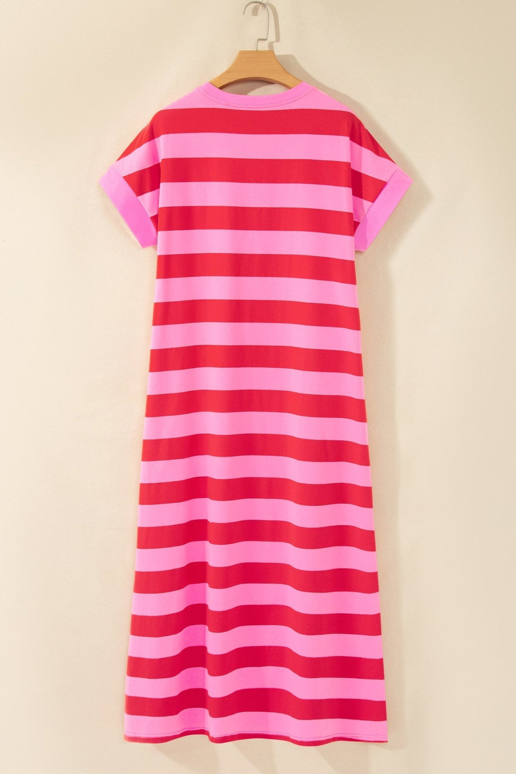 Stripe Cuffed Short Sleeve T-Shirt Long Dress w/ Pockets - Rooted & Reckless Co.