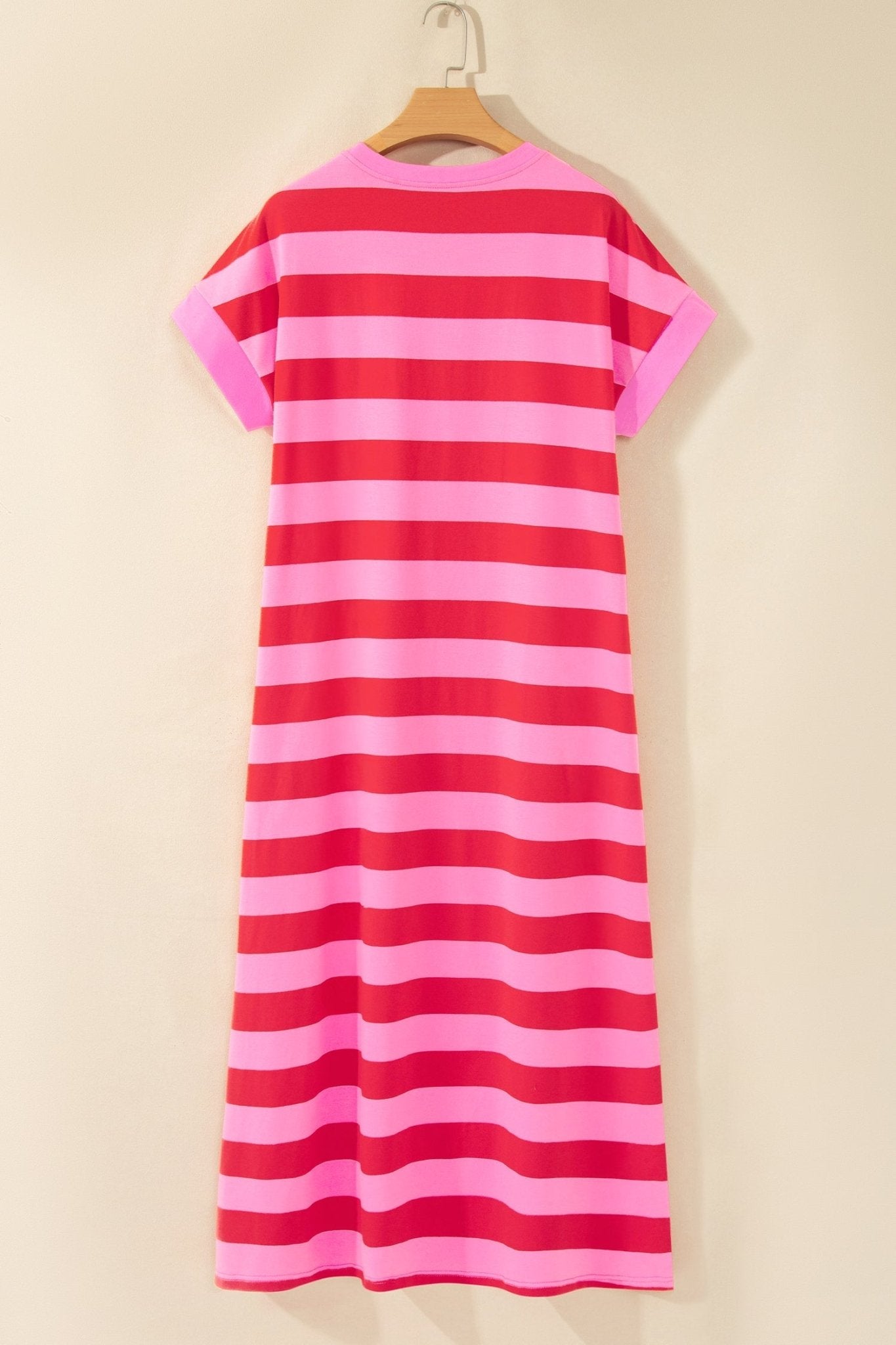 Stripe Cuffed Short Sleeve T-Shirt Long Dress w/ Pockets - Rooted & Reckless Co.