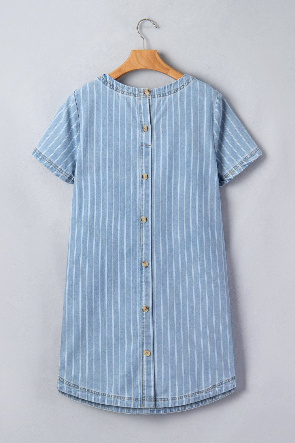 Stripe Denim Buttoned Back Mini T-Shirt Dress - Rooted & Reckless Co.