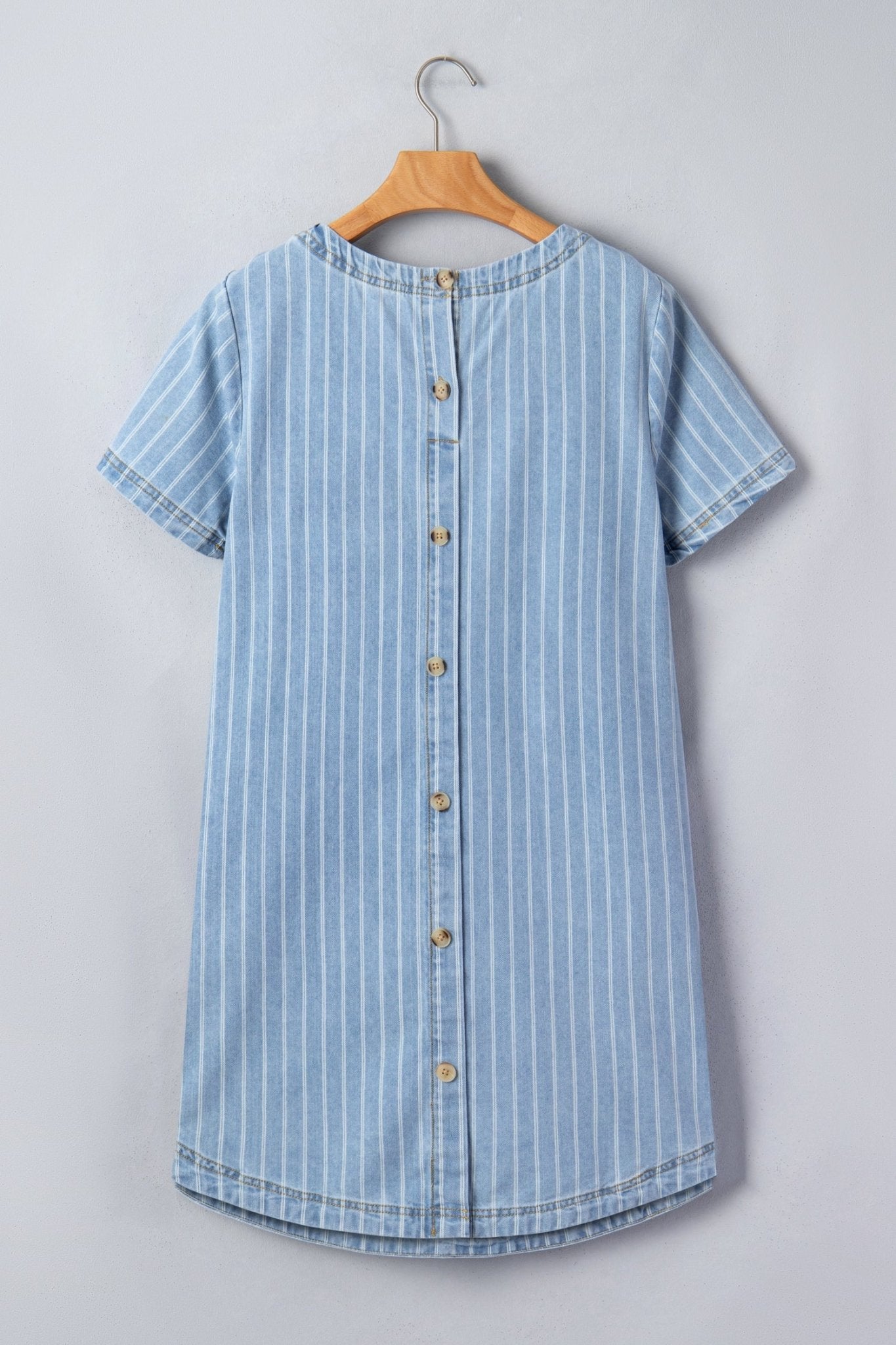Stripe Denim Buttoned Back Mini T-Shirt Dress - Rooted & Reckless Co.