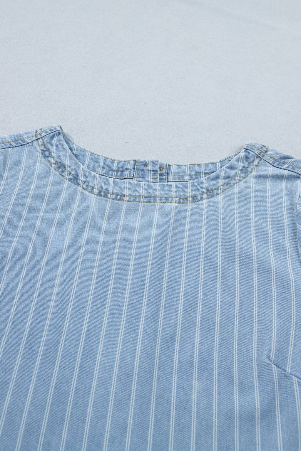 Stripe Denim Buttoned Back Mini T-Shirt Dress - Rooted & Reckless Co.