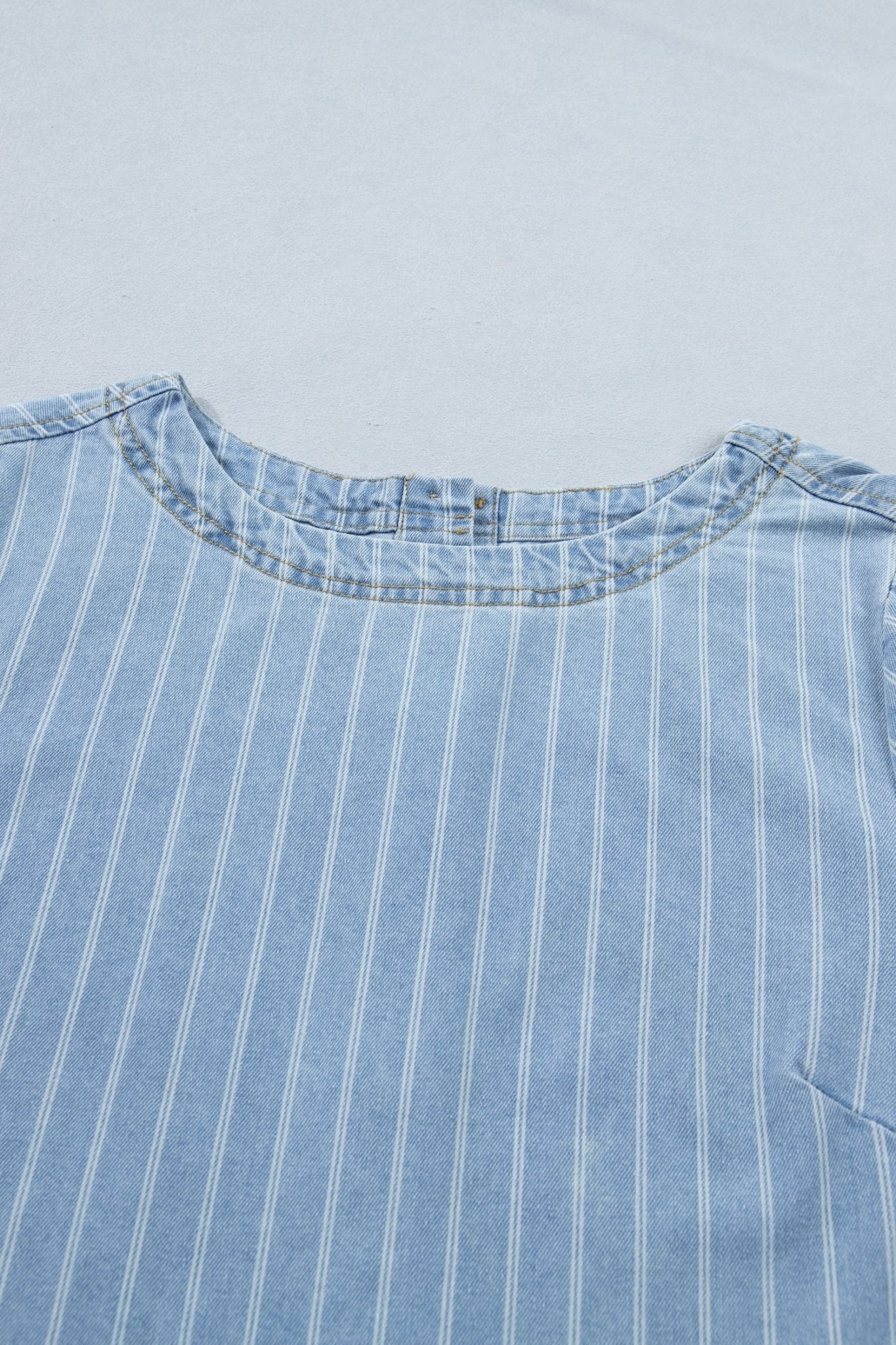 Stripe Denim Buttoned Back Mini T-Shirt Dress - Rooted & Reckless Co.