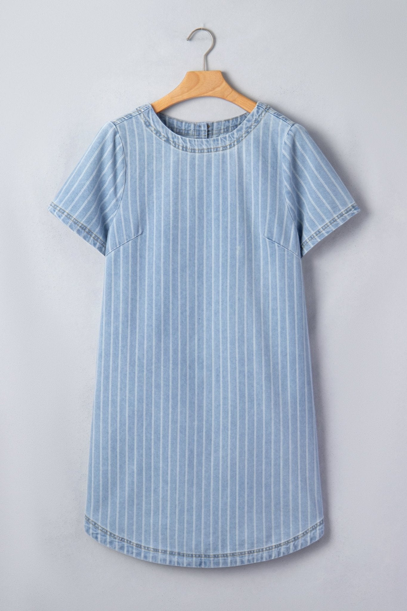 Stripe Denim Buttoned Back Mini T-Shirt Dress - Rooted & Reckless Co.