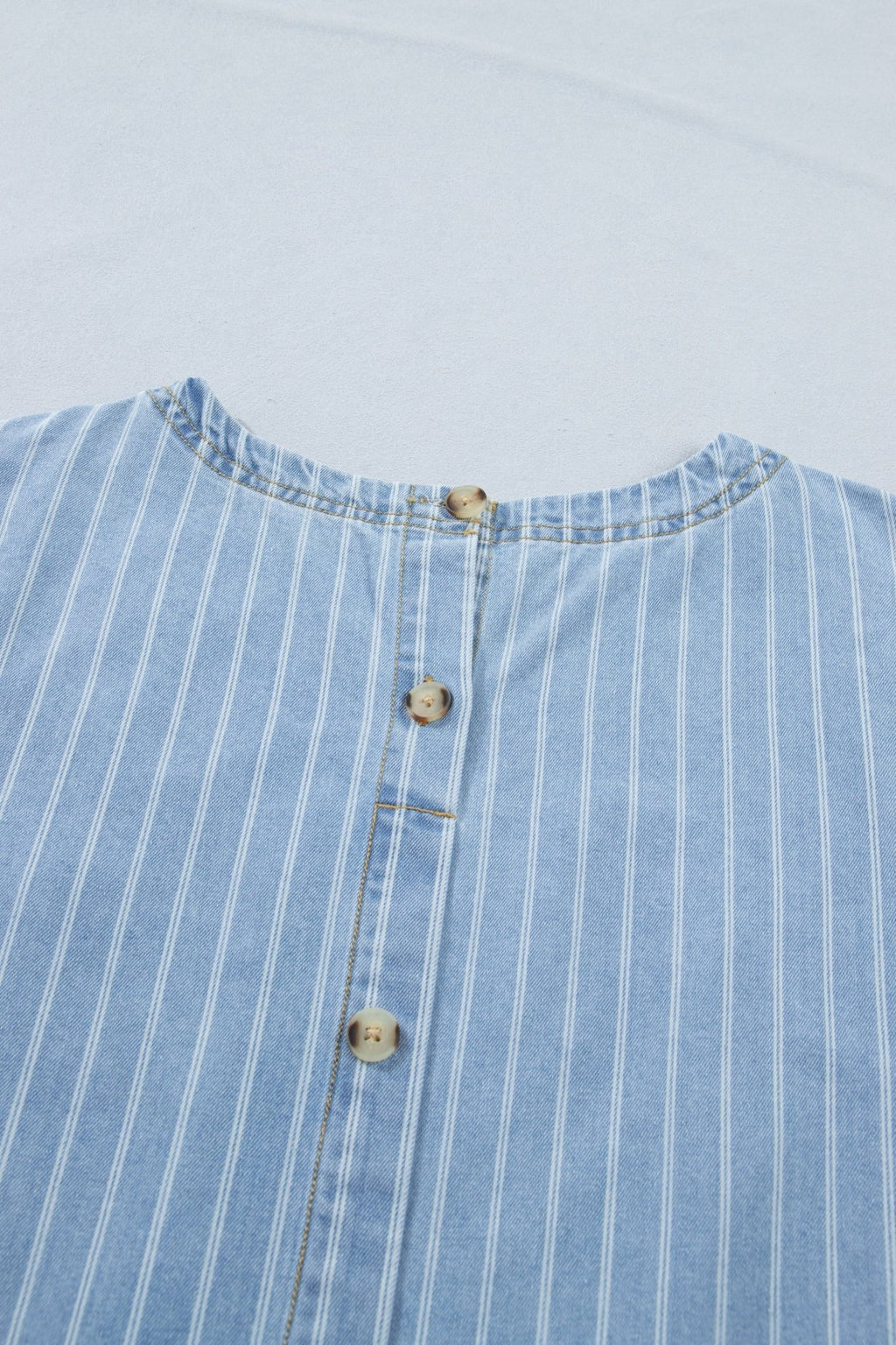 Stripe Denim Buttoned Back Mini T-Shirt Dress - Rooted & Reckless Co.