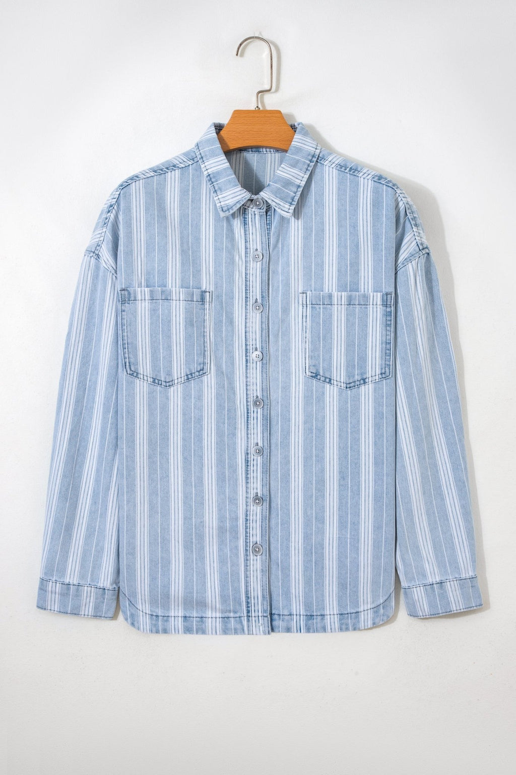Stripe Denim Chest Pocket Boyfriend Shacket - Rooted & Reckless Co.