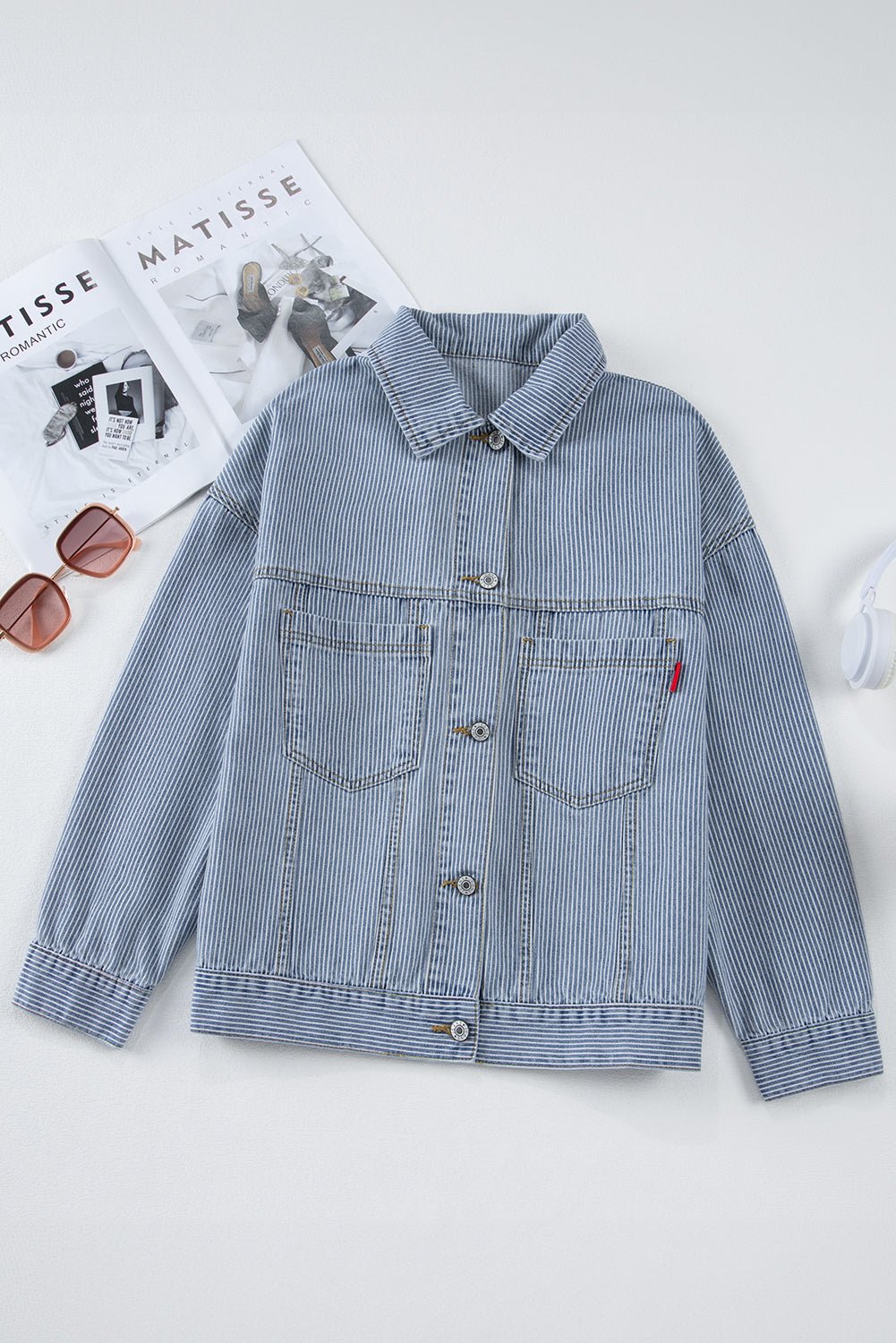 Stripe Denim Chest Pocket Oversize Jacket - Rooted & Reckless Co.