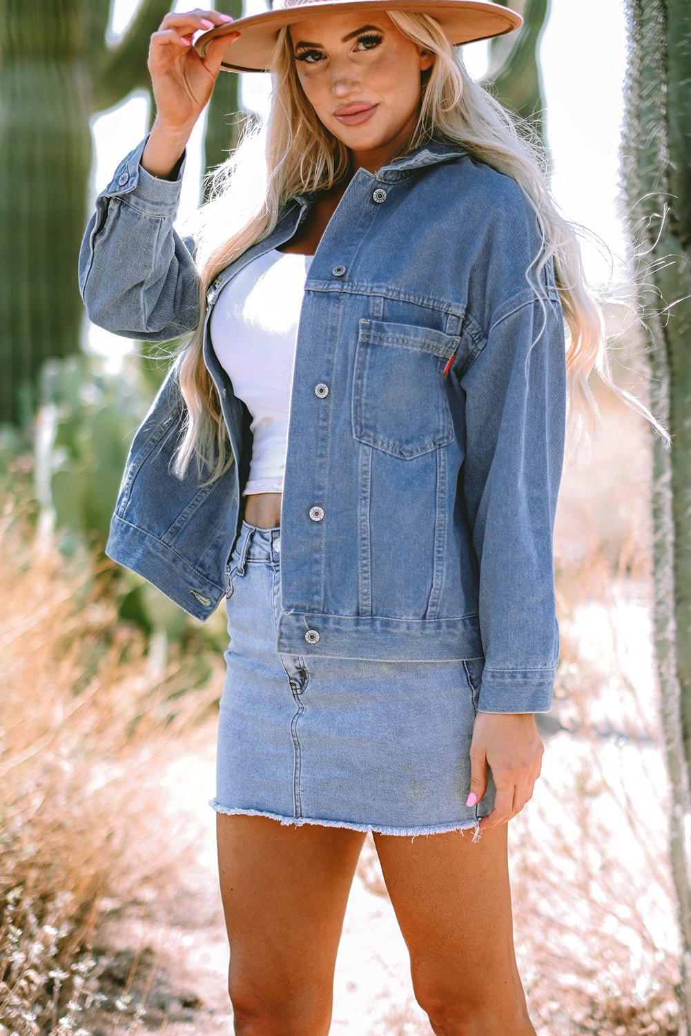Stripe Denim Chest Pocket Oversize Jacket - Rooted & Reckless Co.