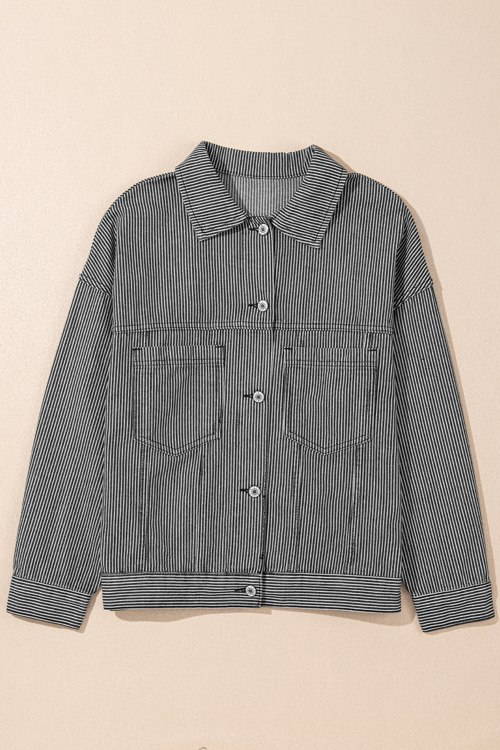 Stripe Denim Chest Pocket Oversize Jacket - Rooted & Reckless Co.