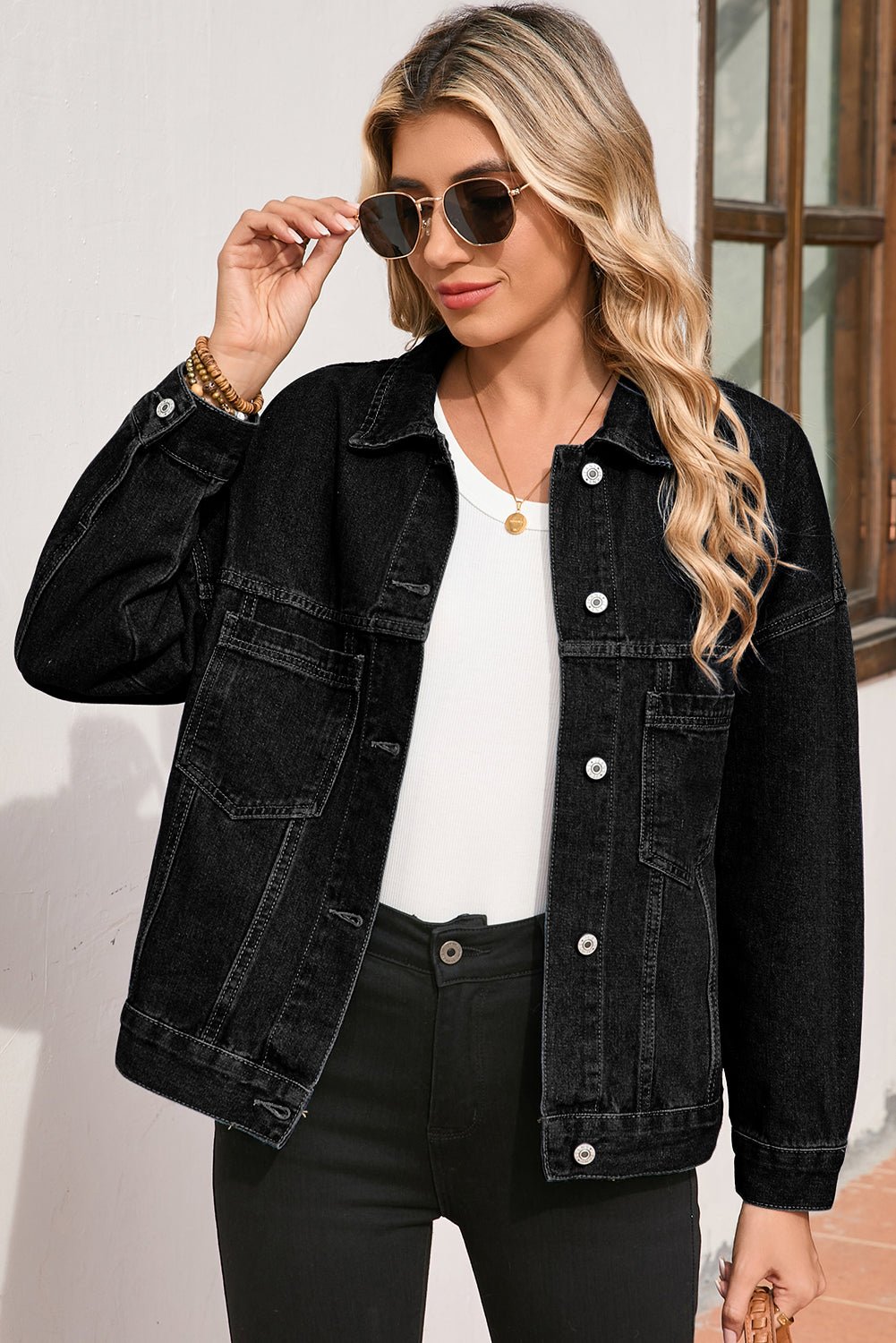 Stripe Denim Chest Pocket Oversize Jacket - Rooted & Reckless Co.