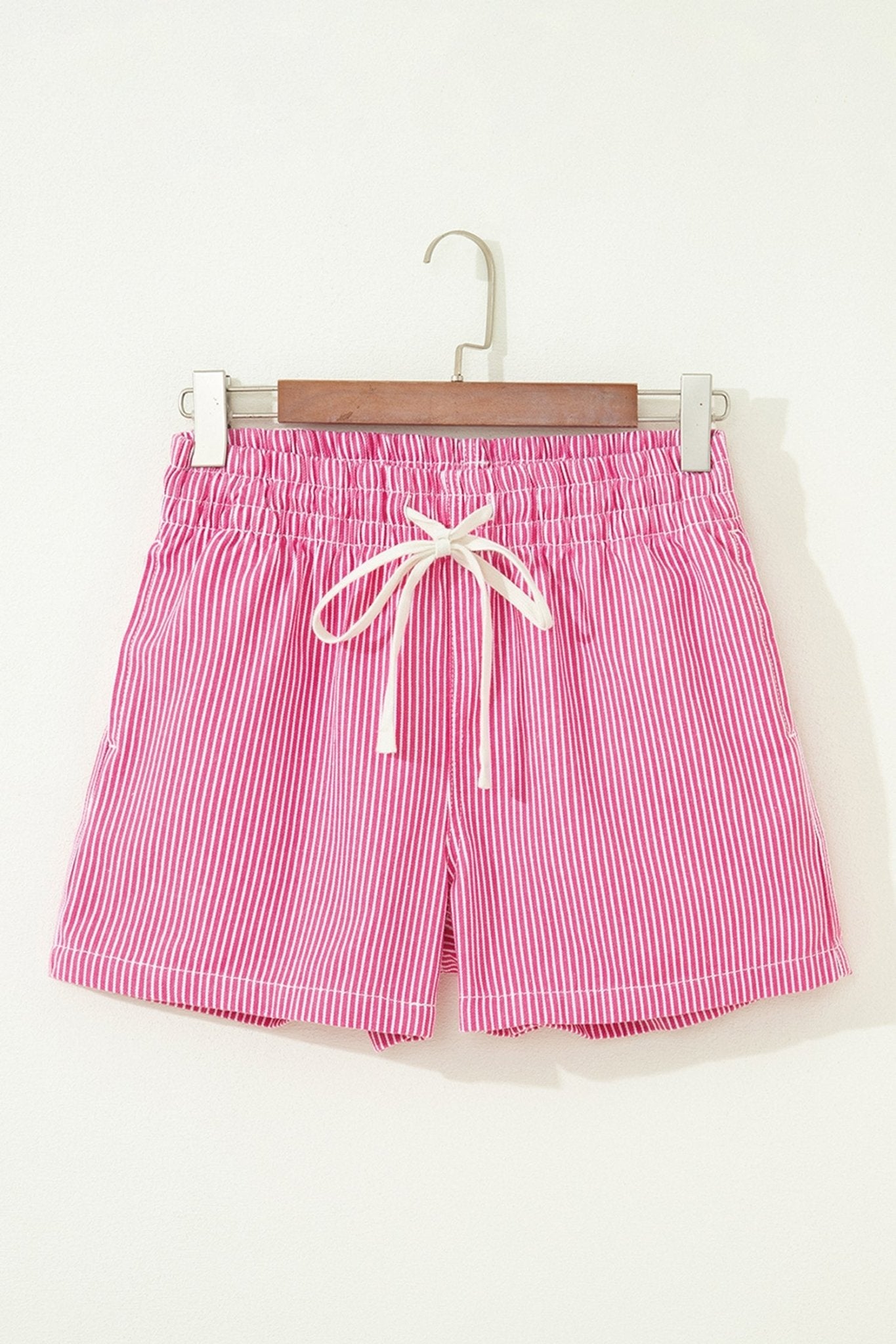 Stripe Denim Drawstring Elastic Waist Shorts - Rooted & Reckless Co.
