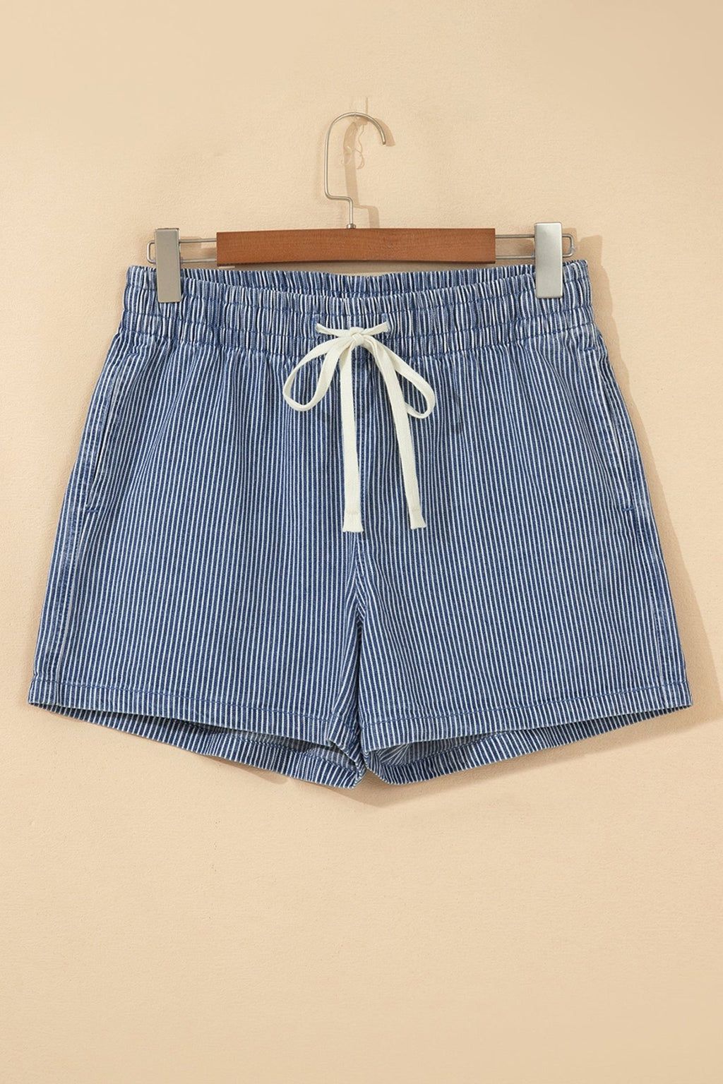 Stripe Denim Drawstring Elastic Waist Shorts - Rooted & Reckless Co.