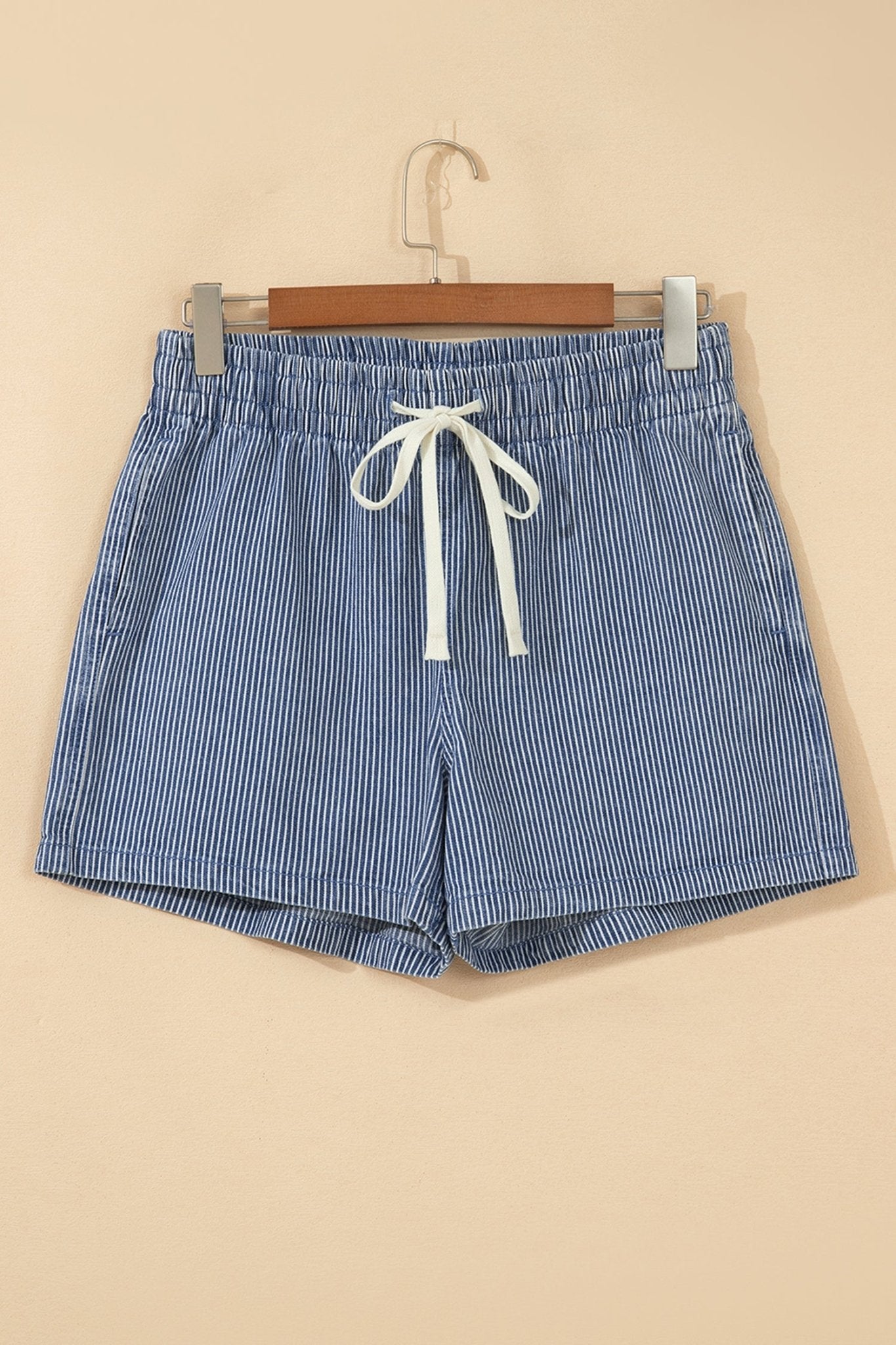 Stripe Denim Drawstring Elastic Waist Shorts - Rooted & Reckless Co.