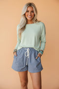 Stripe Denim Drawstring Elastic Waist Shorts - Rooted & Reckless Co.