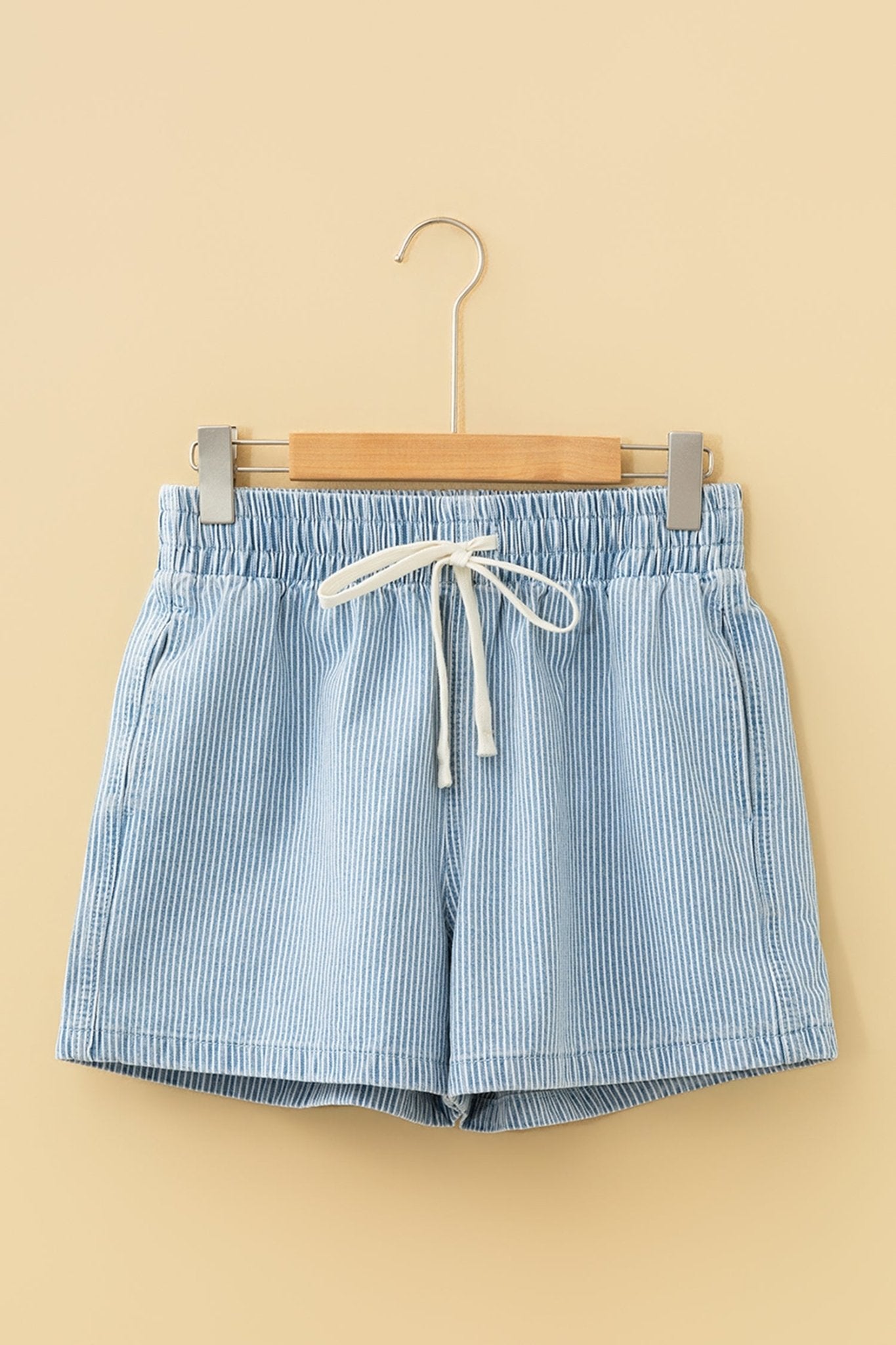 Stripe Denim Drawstring Elastic Waist Shorts - Rooted & Reckless Co.
