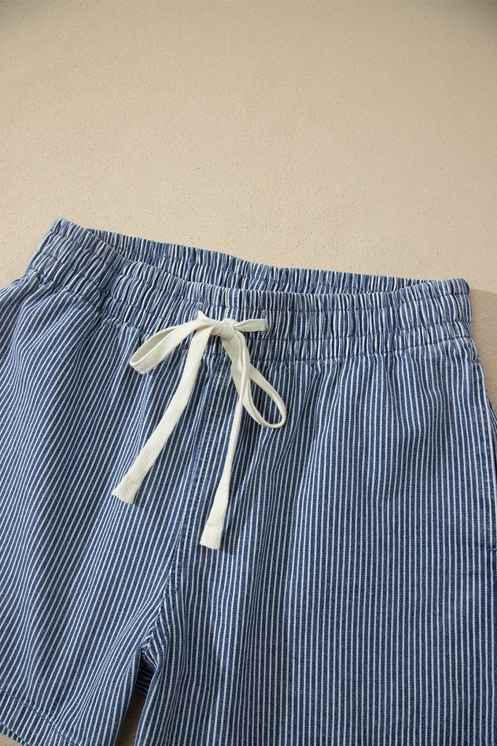 Stripe Denim Drawstring Elastic Waist Shorts - Rooted & Reckless Co.