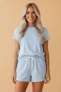 Stripe Denim Drawstring Elastic Waist Shorts - Rooted & Reckless Co.