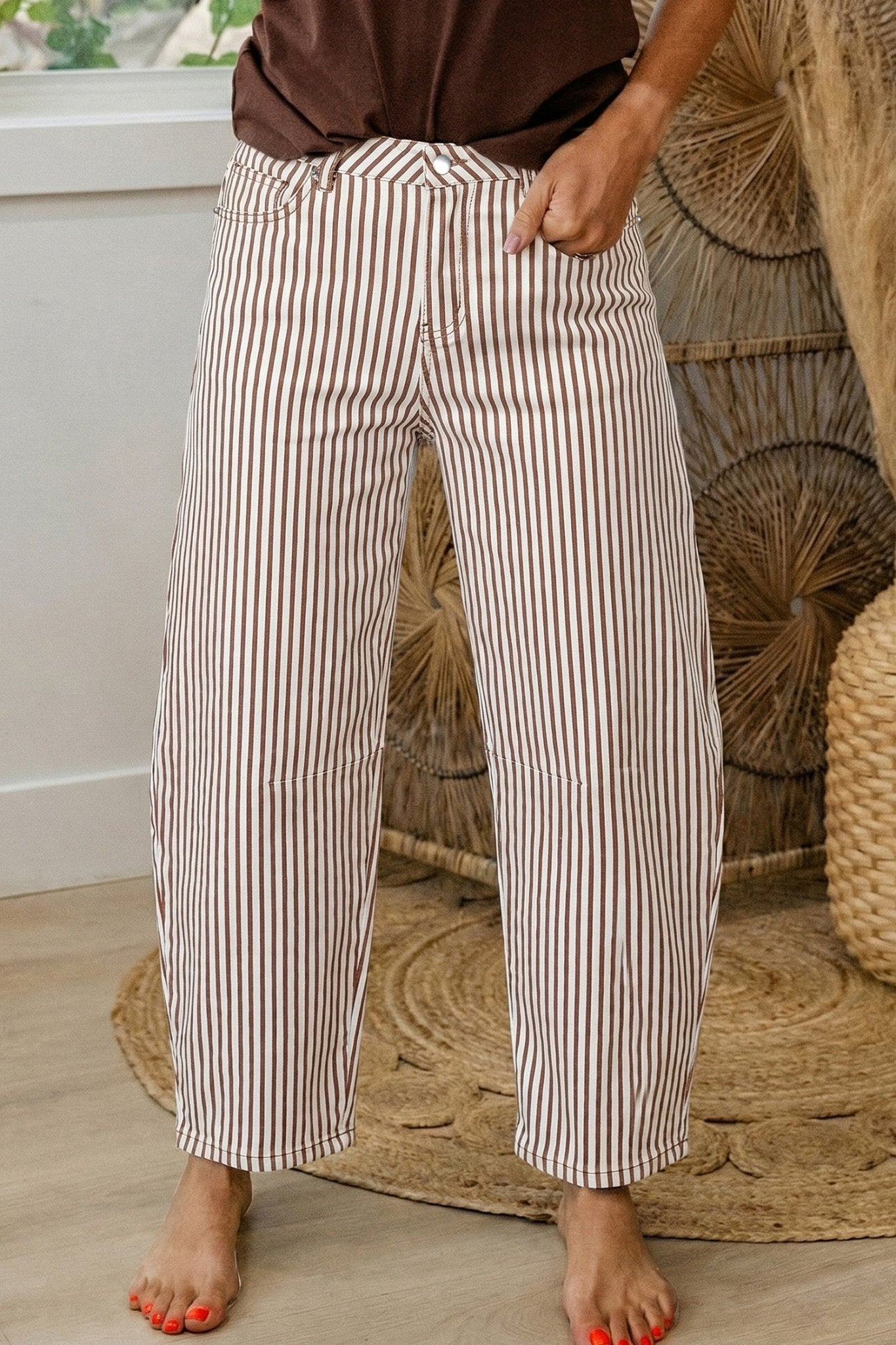 Stripe Denim High Waist Barrel Leg Jeans - Rooted & Reckless Co.