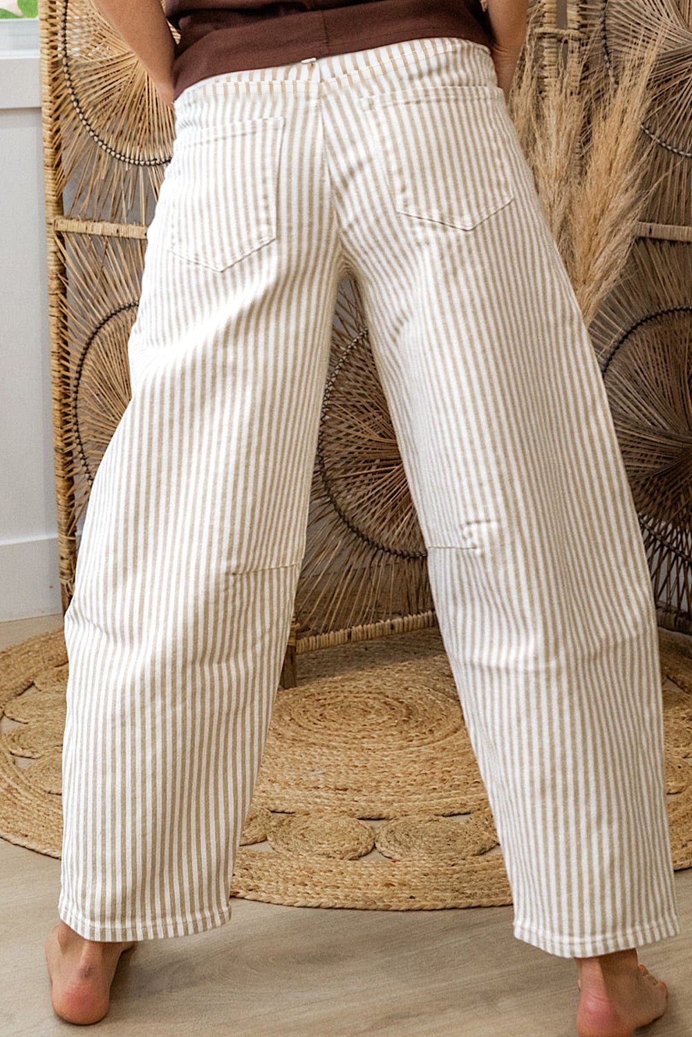 Stripe Denim High Waist Barrel Leg Jeans - Rooted & Reckless Co.