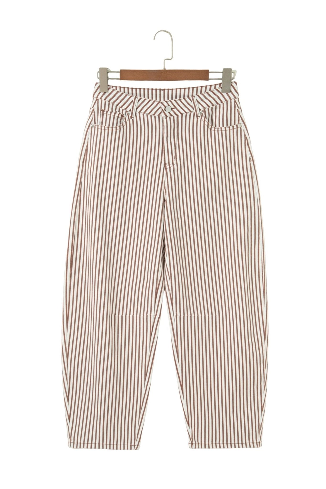 Stripe Denim High Waist Barrel Leg Jeans - Rooted & Reckless Co.