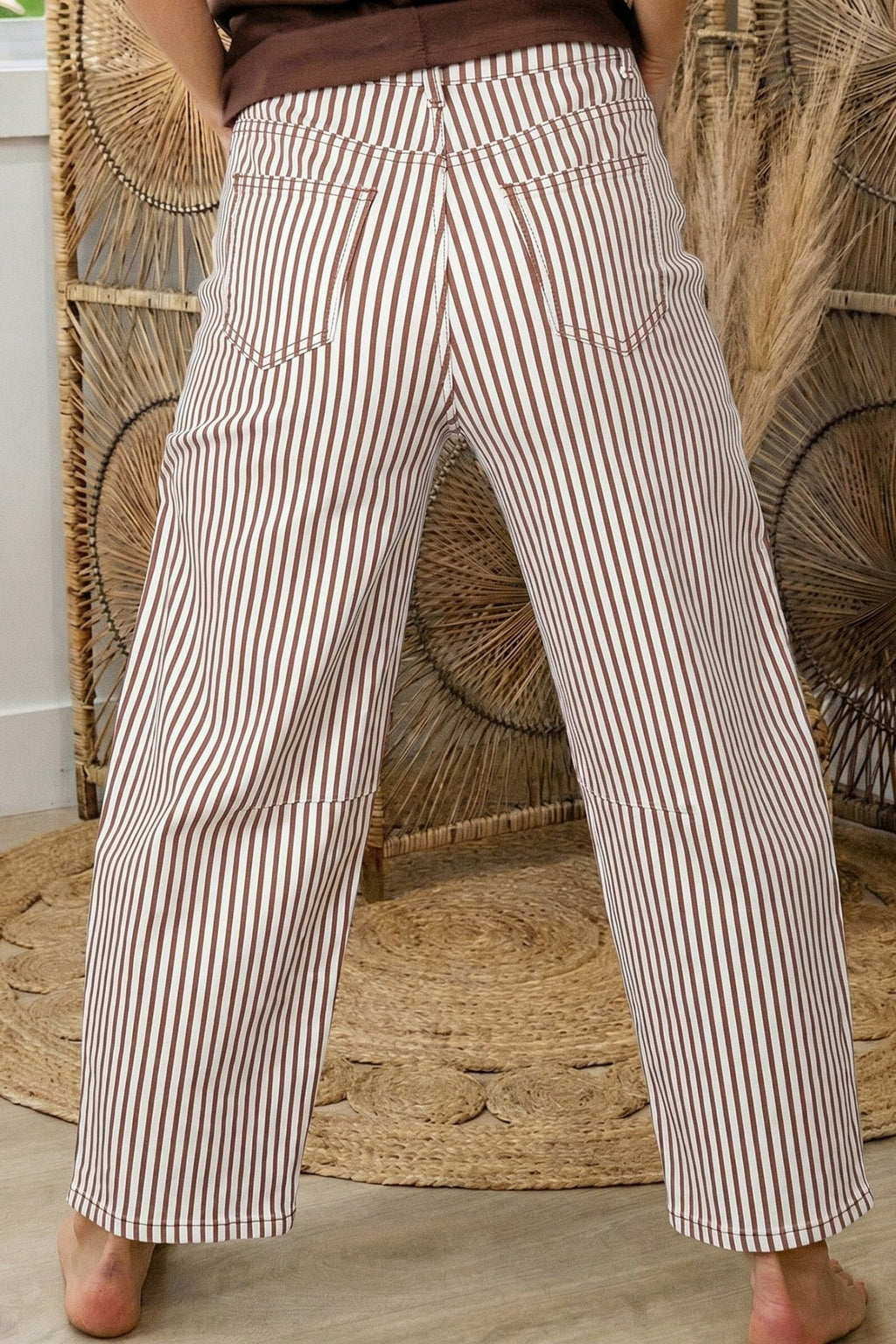Stripe Denim High Waist Barrel Leg Jeans - Rooted & Reckless Co.