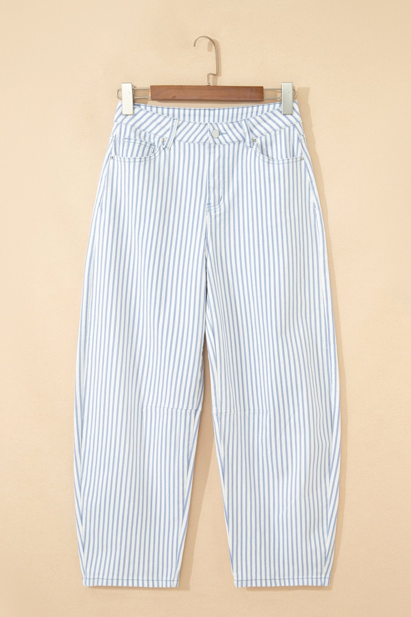 Stripe Denim High Waist Barrel Leg Jeans - Rooted & Reckless Co.