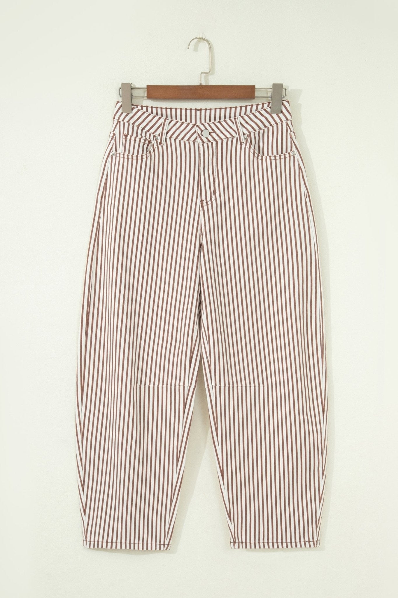 Stripe Denim High Waist Barrel Leg Jeans - Rooted & Reckless Co.