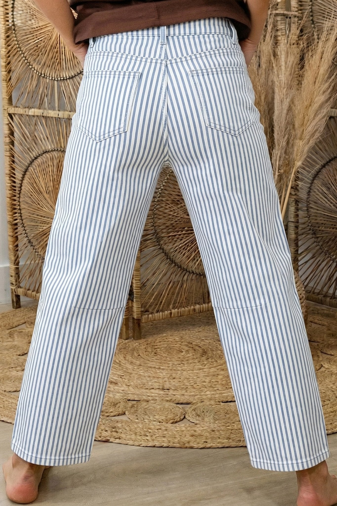 Stripe Denim High Waist Barrel Leg Jeans - Rooted & Reckless Co.