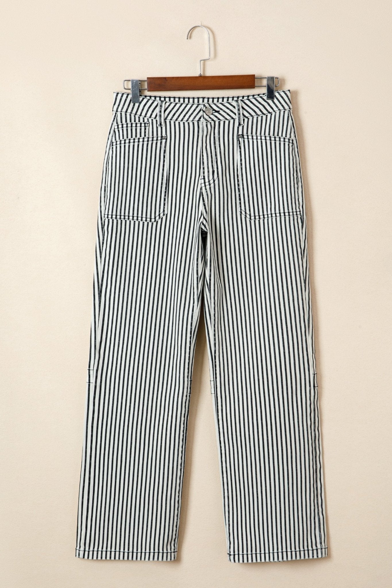 Stripe Denim High Waist Patch Pocket Jeans - Rooted & Reckless Co.