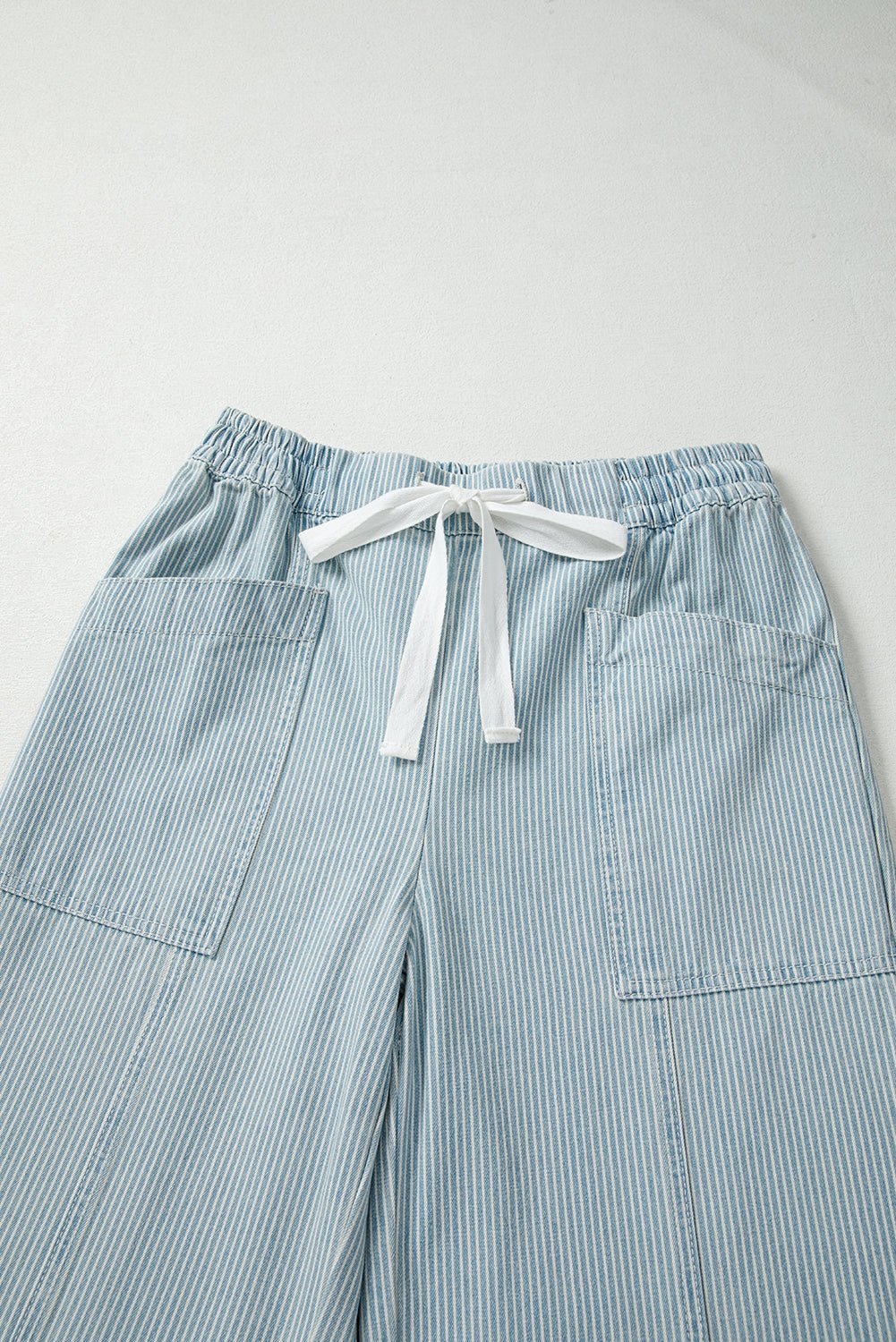 Stripe Denim Mid-Rise Drawstring Waist Jeans - Rooted & Reckless Co.