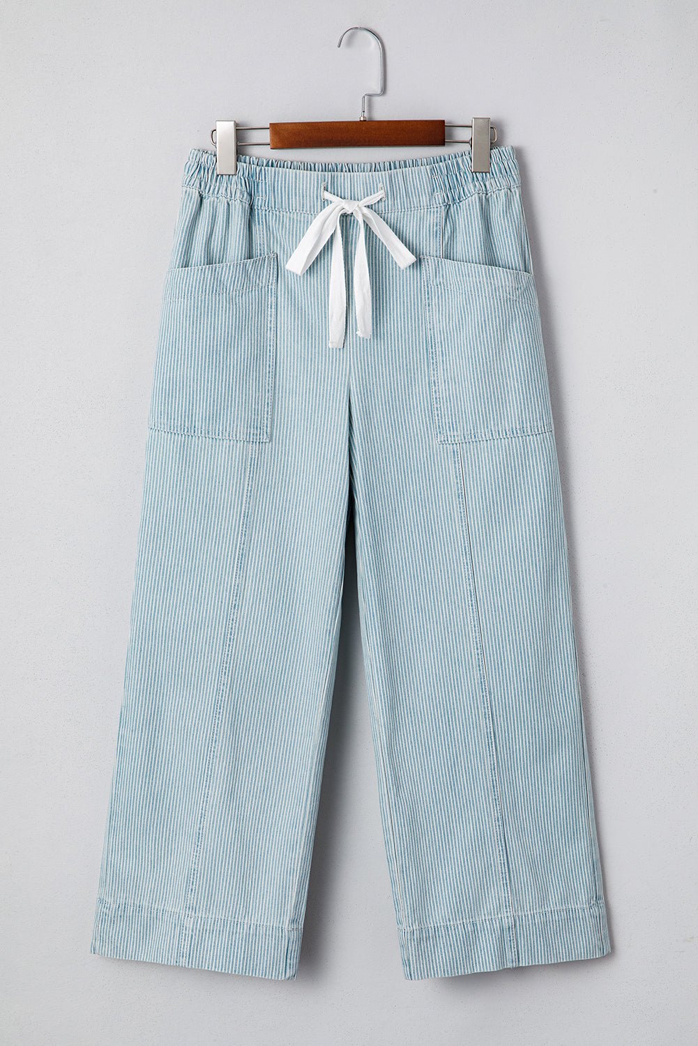 Stripe Denim Mid-Rise Drawstring Waist Jeans - Rooted & Reckless Co.